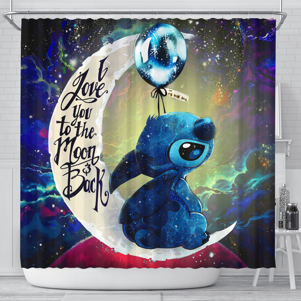 Stitch Love You To The Moon Galaxy Shower Curtain Nearkii