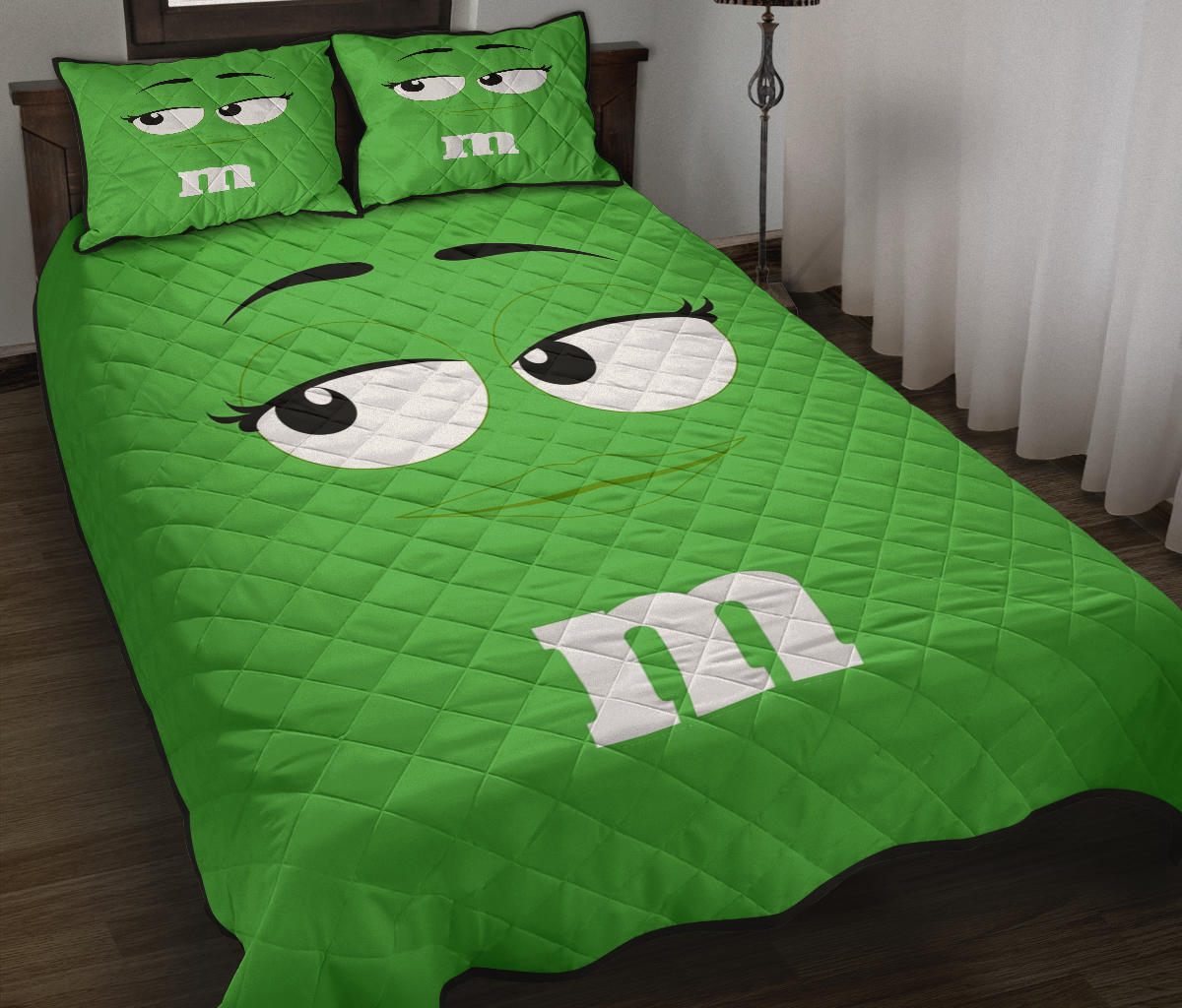 Chocolate M&M Green Quilt Bed Sets Nearkii