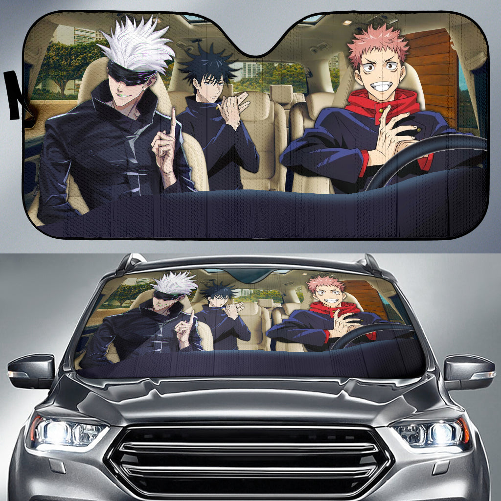 Jujutsu Kaisen Anime Team Driving Gojo Car Auto Sun Shades Windshield Accessories Decor Gift Nearkii