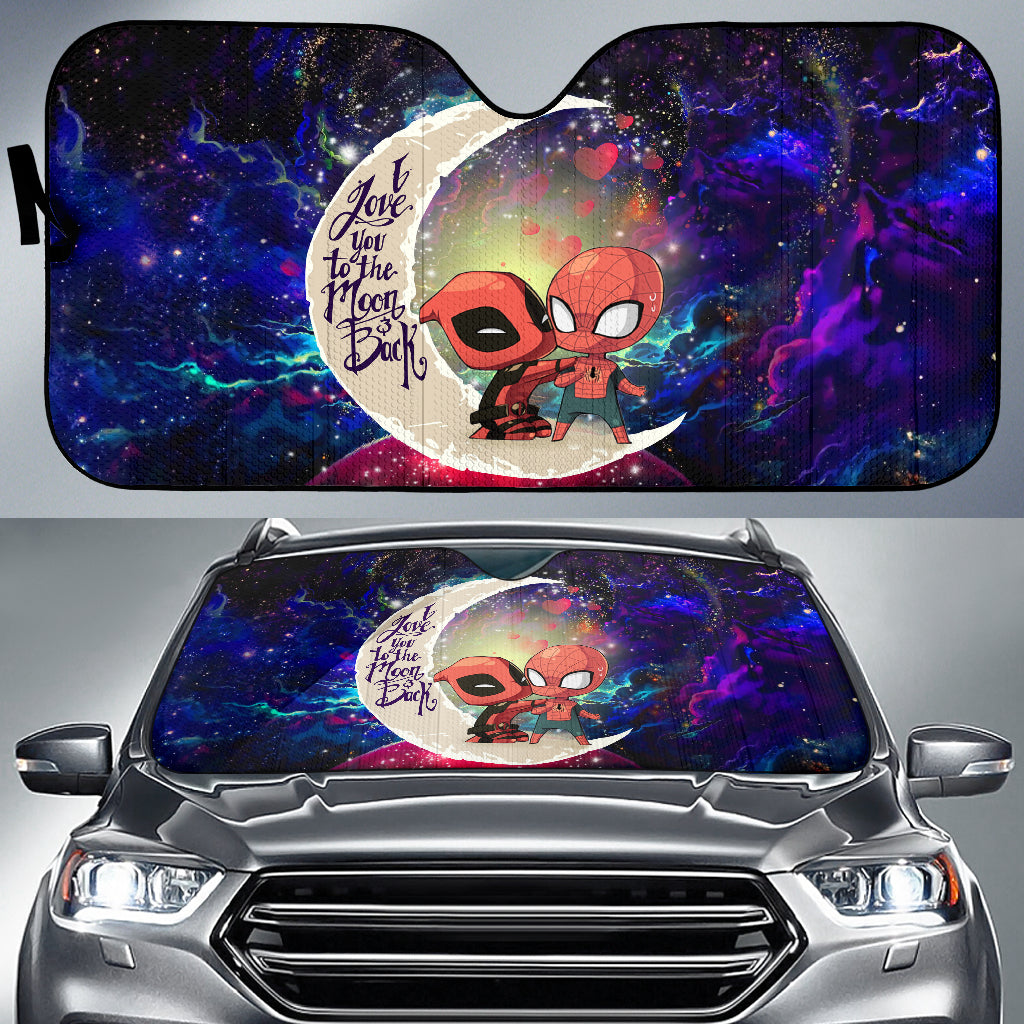 Spiderman And Deadpool Couple Love You To The Moon Galaxy Car Auto Sunshades