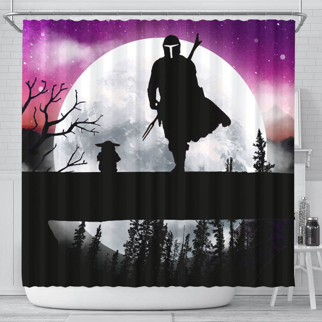 The Mandalorian And Baby Yoda Moon Night Shower Curtain Nearkii