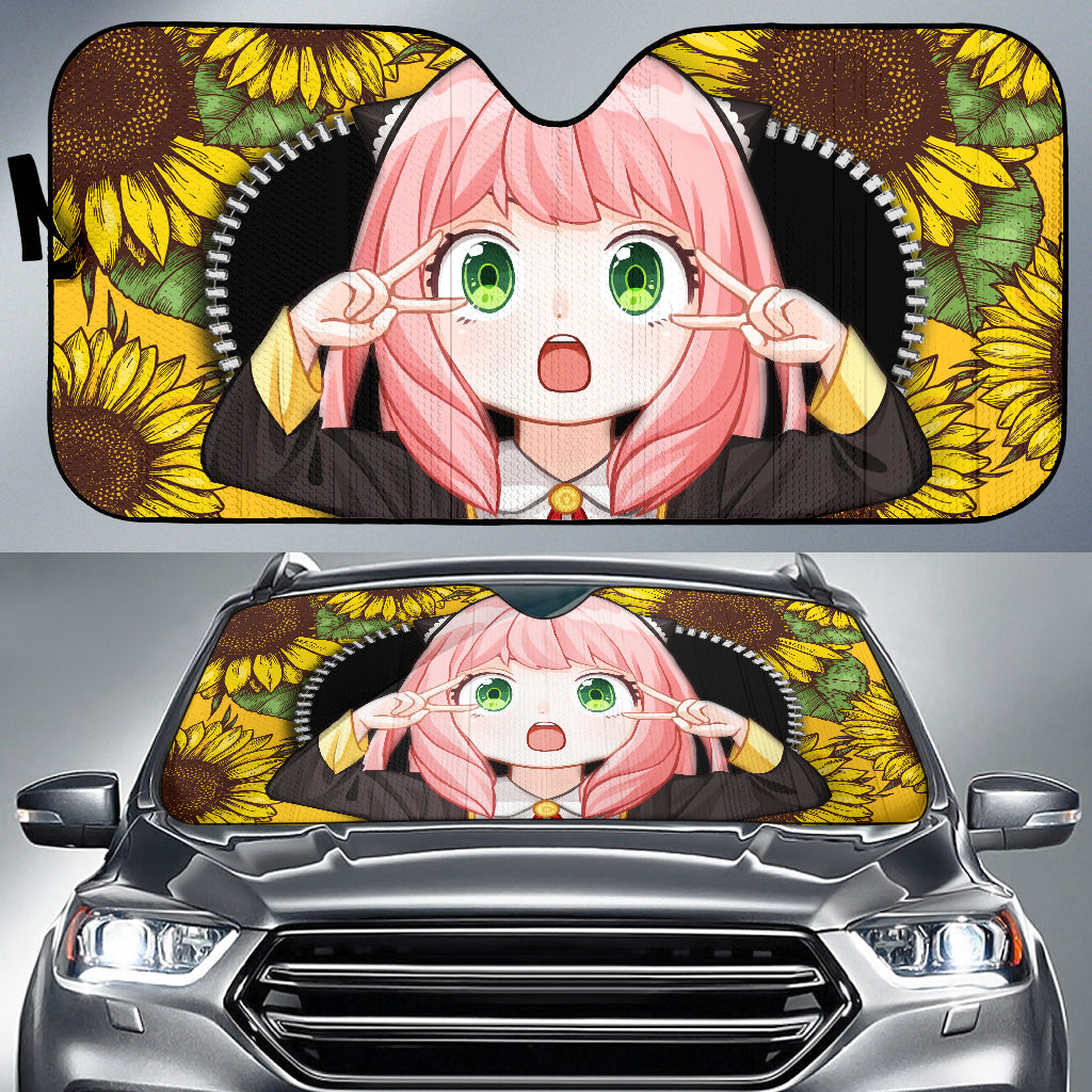 Anya Spy X Family Sunflower Zipper Car Auto Sunshades Nearkii