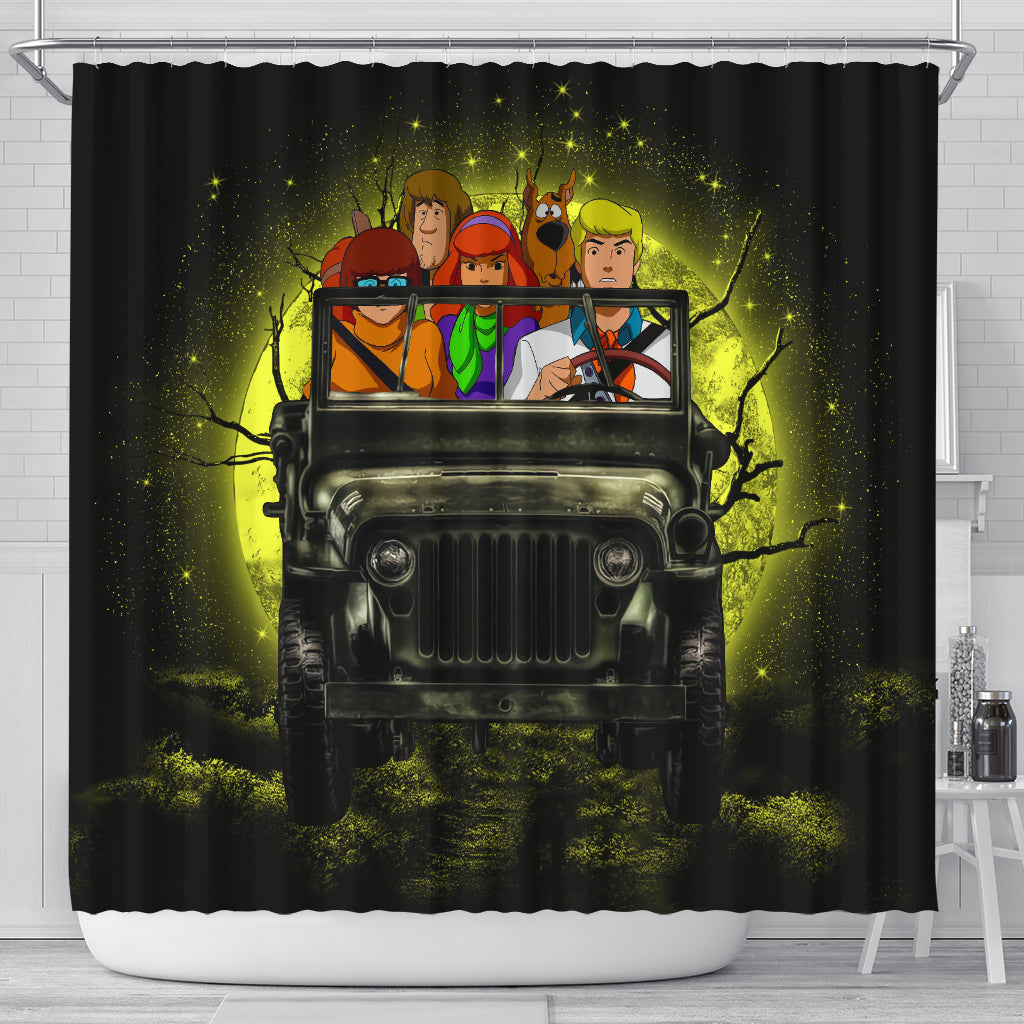 Scooby Doo Funny Drive Jeep Moonlight Halloween Shower Curtain Nearkii