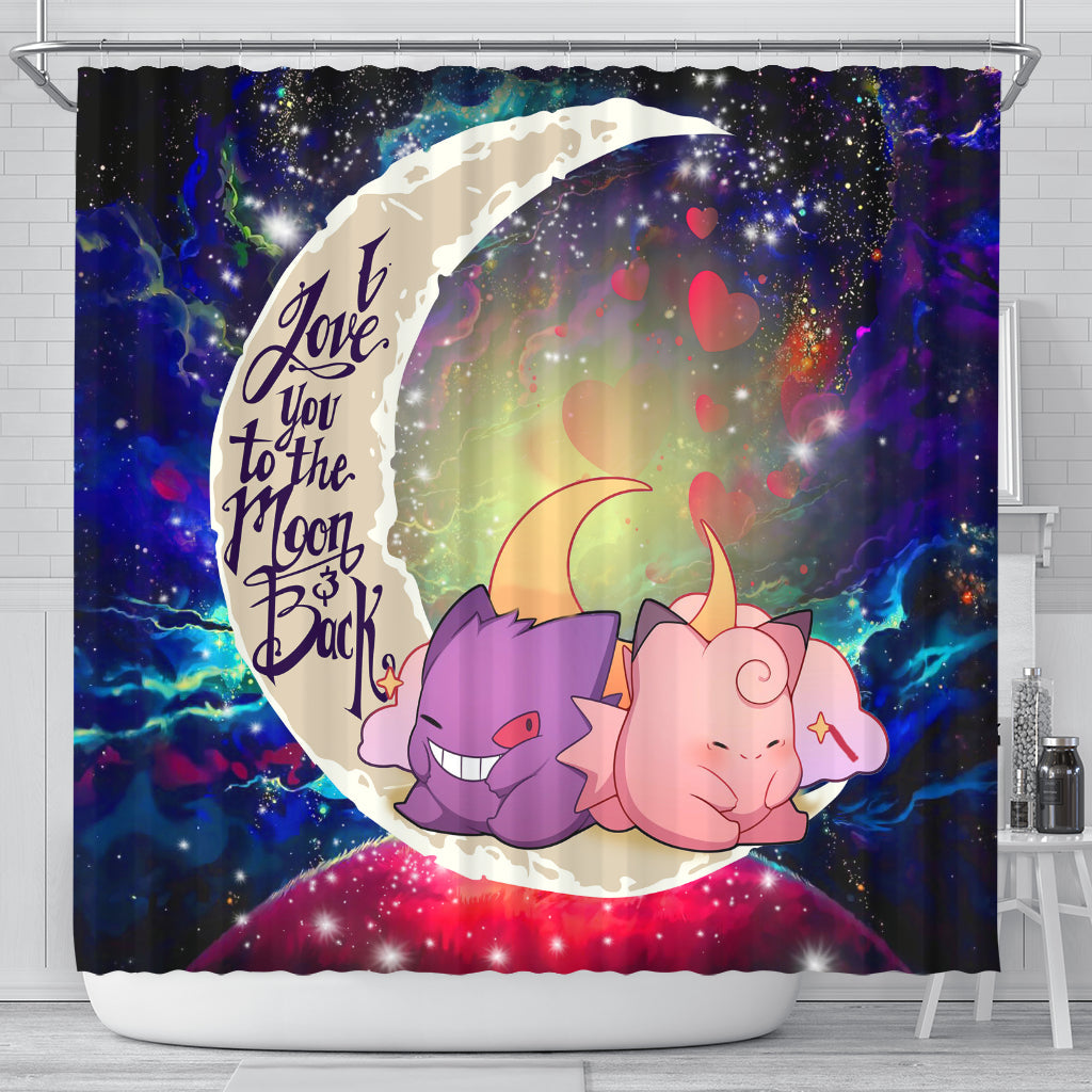 Gengar And Clefable Cute Pokemon Love You To The Moon Galaxy Shower Curtain Nearkii