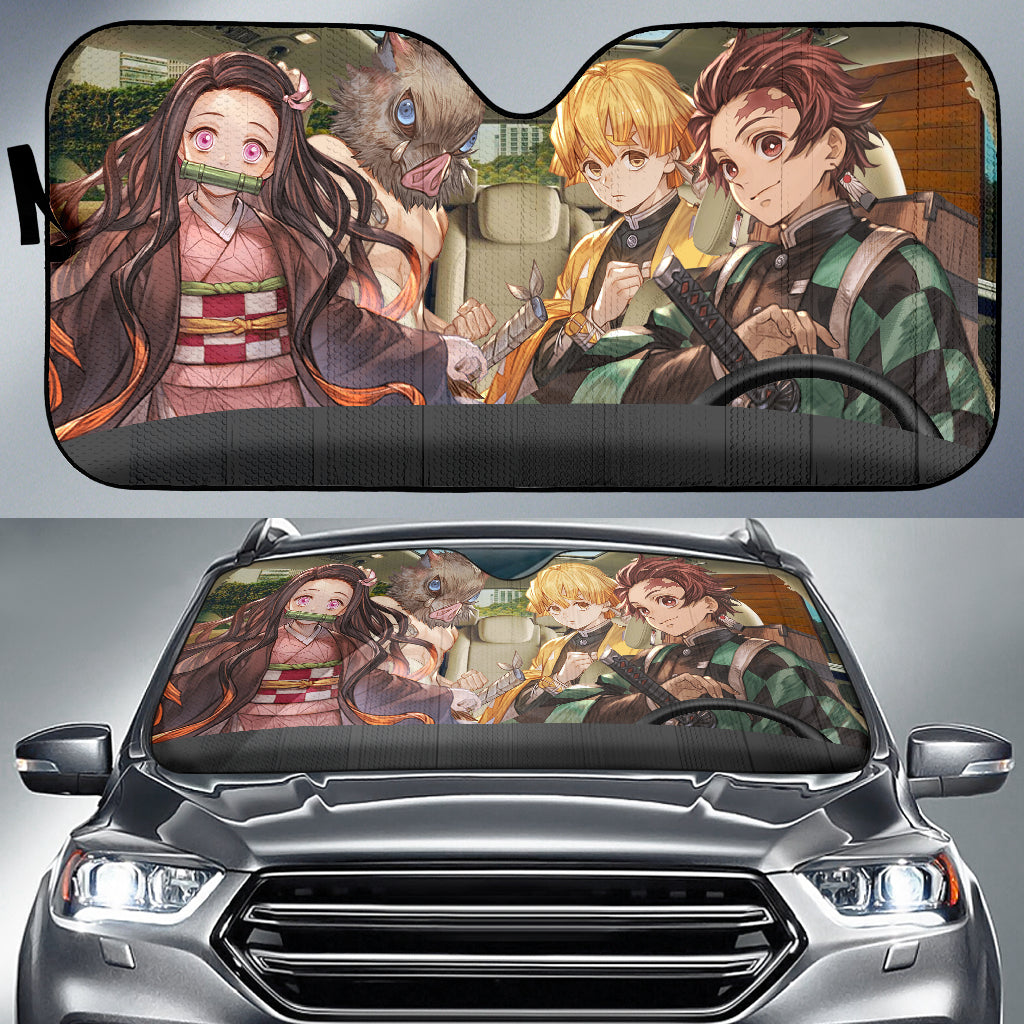 Kimetsu No Yaiba Tanjiro Nezuko Zenitsu And Inosuke Driving Car Auto Sunshades Nearkii