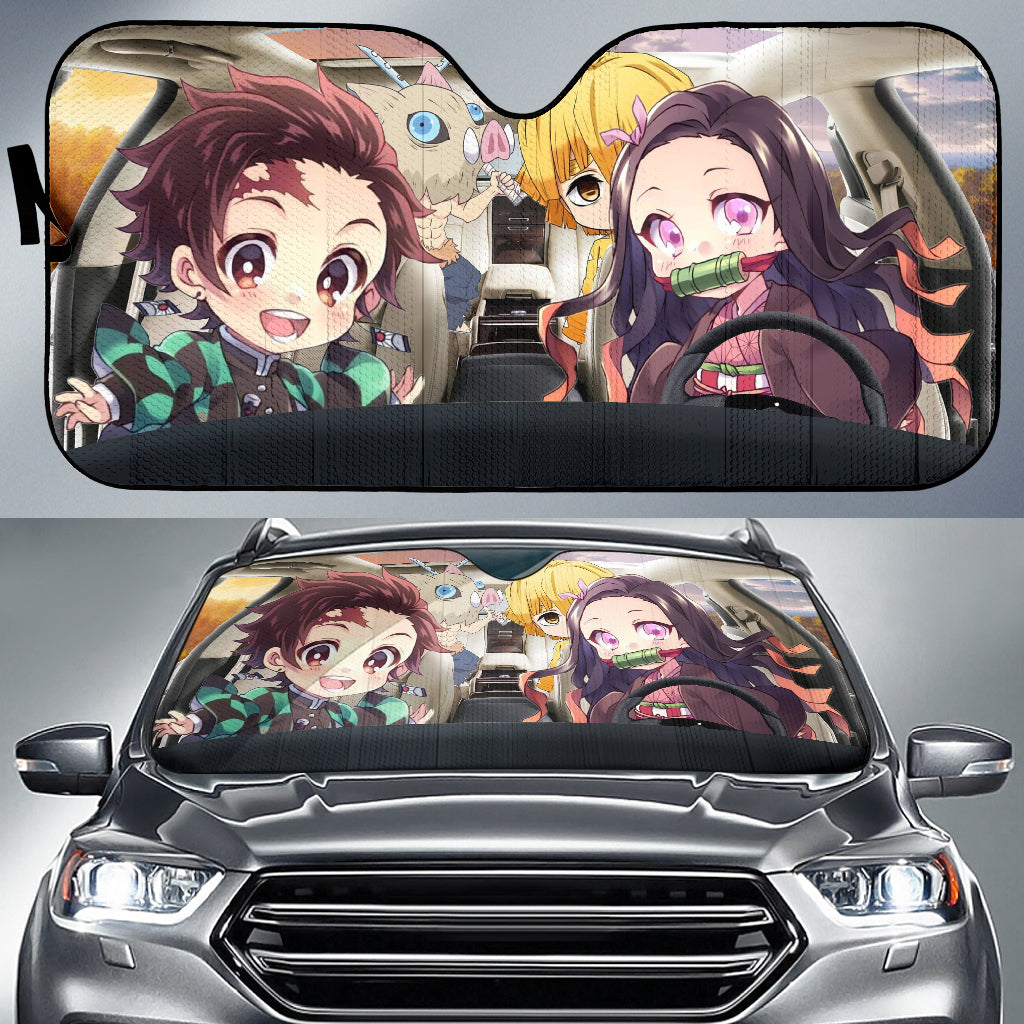 Demon Slayer Chibi Car Auto Sun Shades Windshield Accessories Decor Gift Nearkii