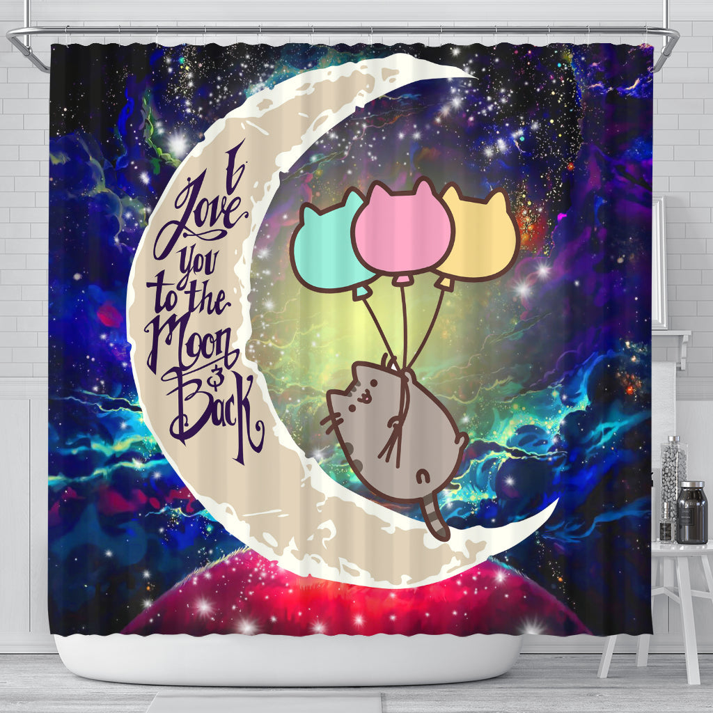 Pusheen Cat Love You To The Moon Galaxy Shower Curtain Nearkii