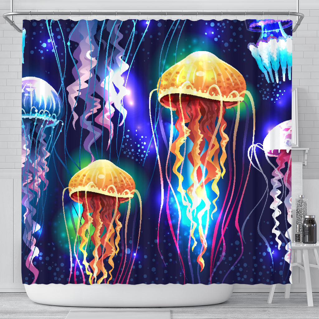 Jellyfishes Glowing Underwater Shower Curtain Nearkii