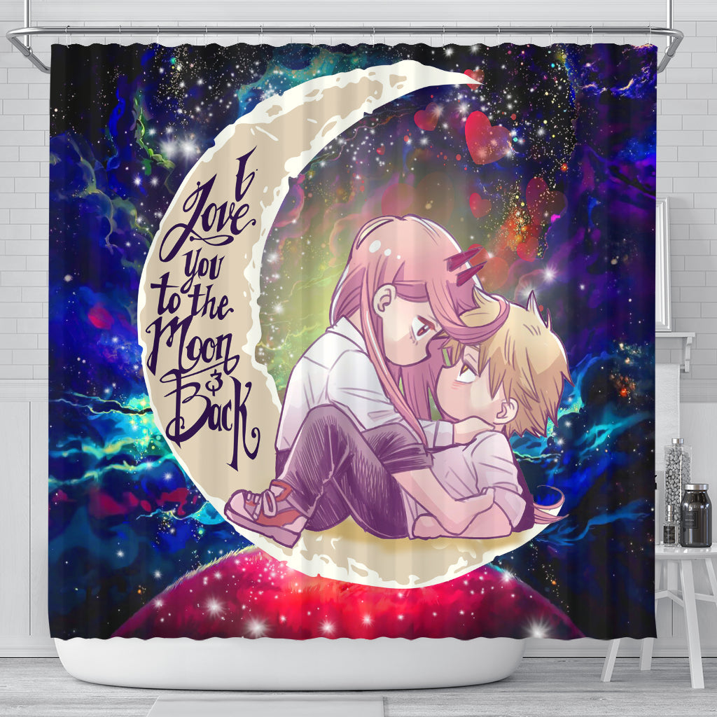 Chainsaw Man Denji X Power Love You To The Moon Galaxy Shower Curtain Nearkii