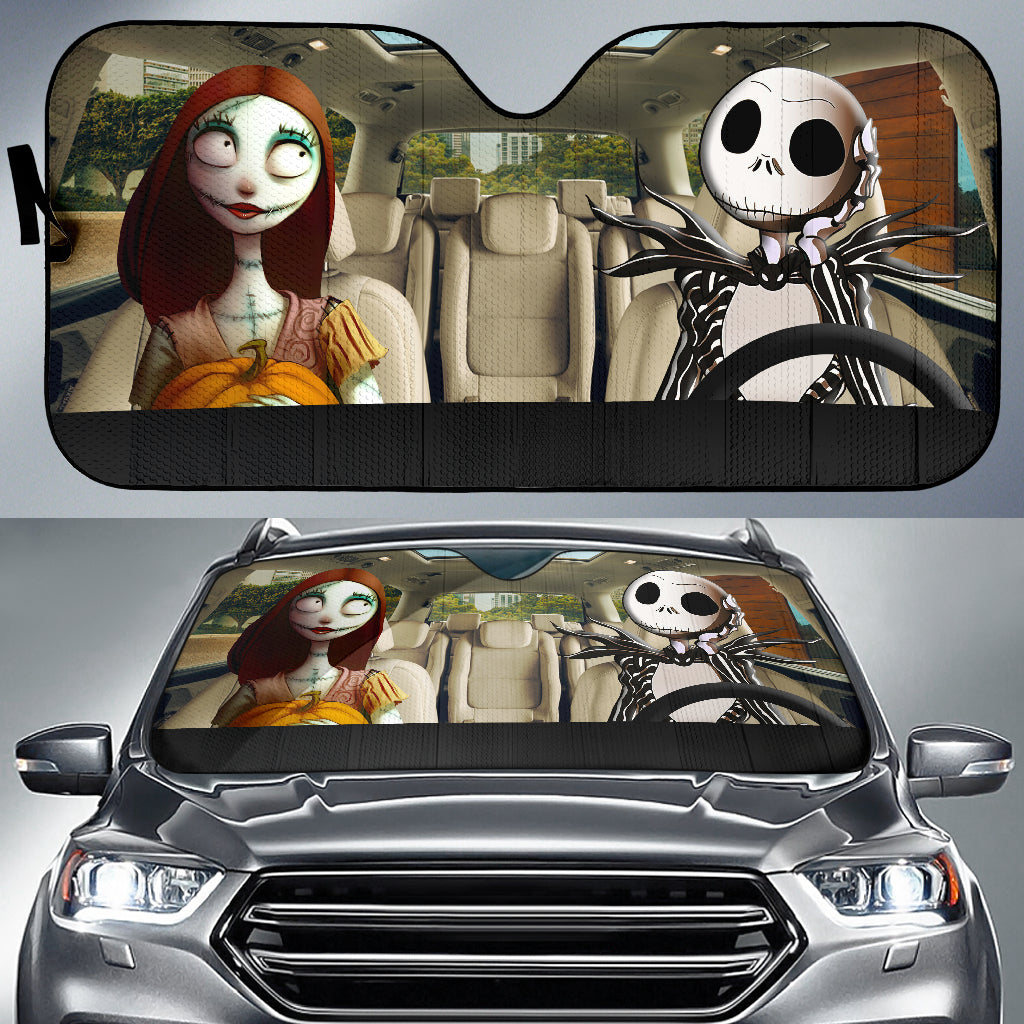 Nightmare Before Christmas Jack And Sally Couple Driving Car Auto Sunshades Nearkii