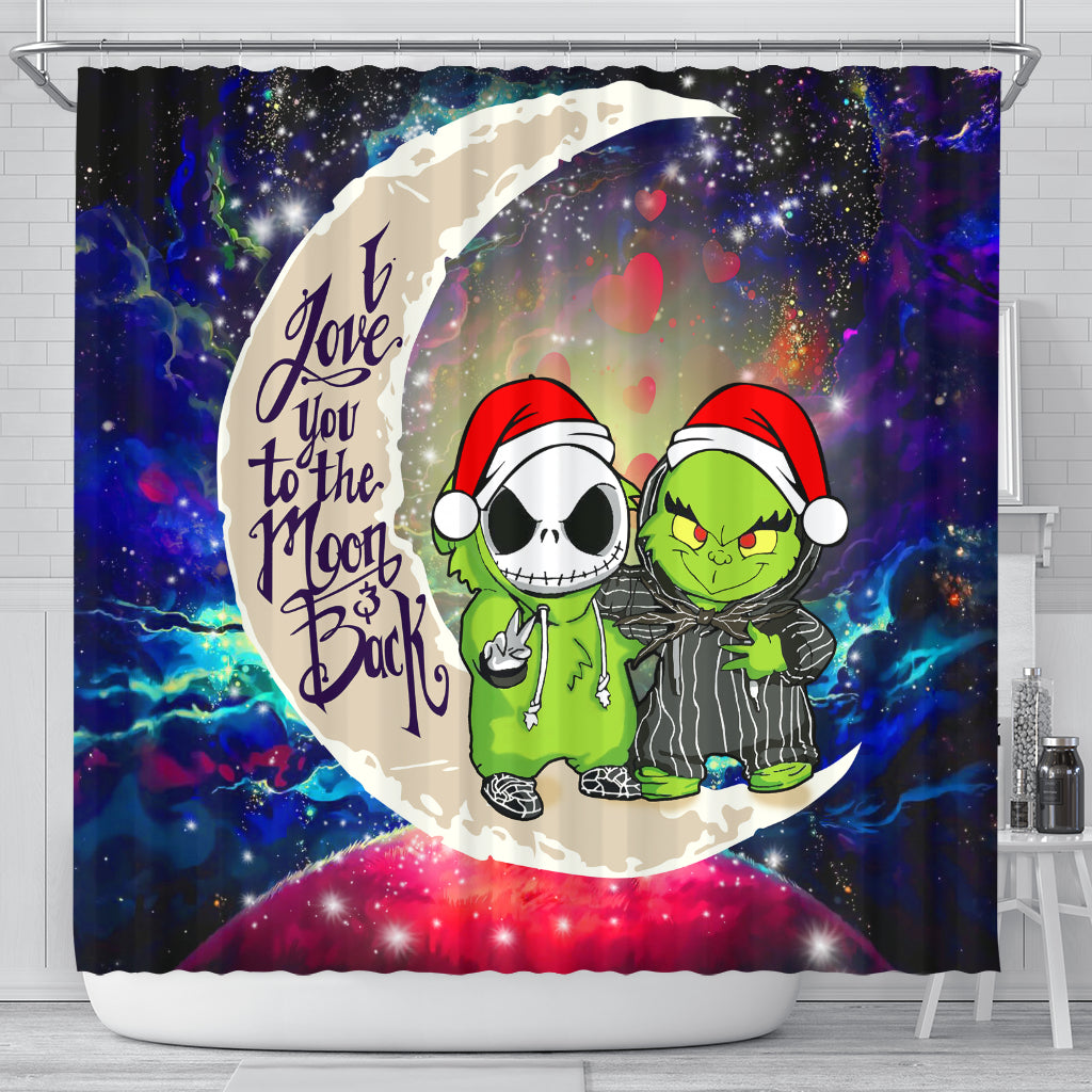 Grinch And Jack Nightmare Before Christmas Love You To The Moon Galaxy Shower Curtain Nearkii