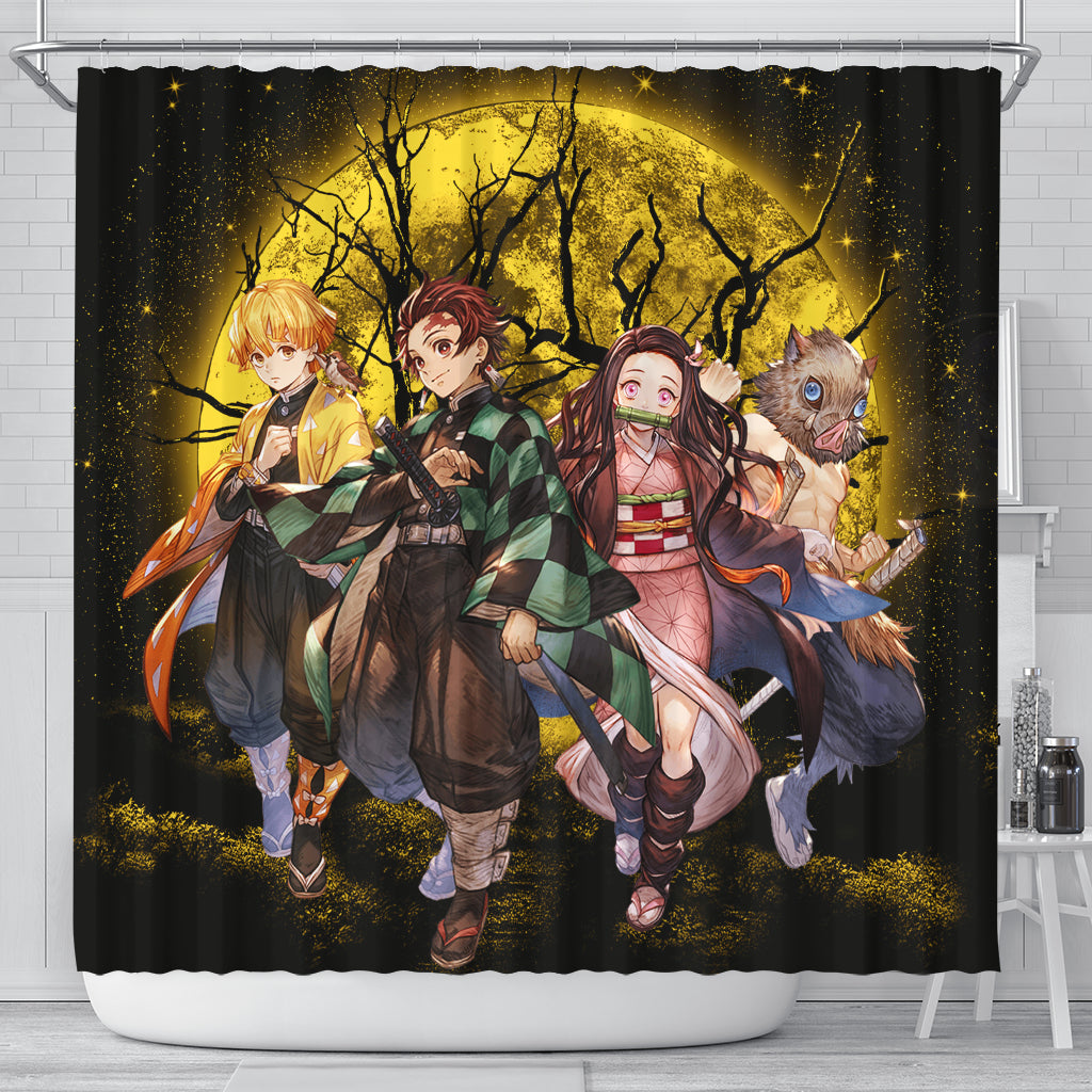 Demon Slayer Team Moonlight Yellow Anime Shower Curtain Nearkii