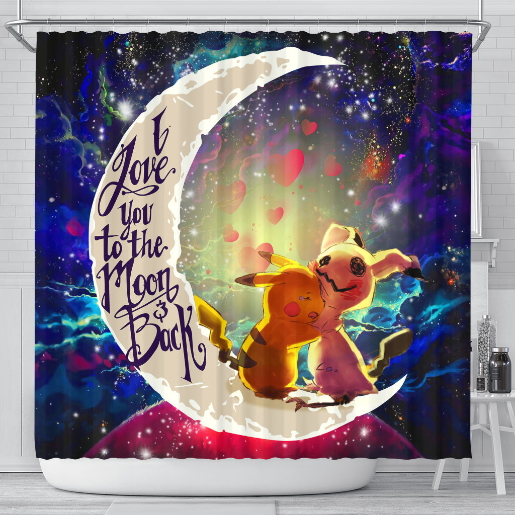 Pikachu Cute Mimikyu Art Love You To The Moon Galaxy Shower Curtain Nearkii