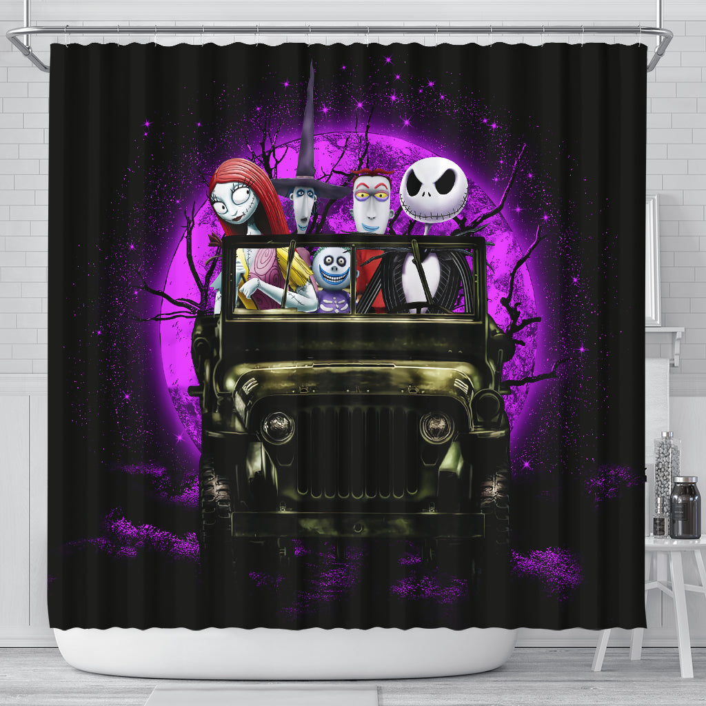 Halloween Nightmare Before Christmas Moonlight Drive Jeep Funny Shower Curtain Nearkii