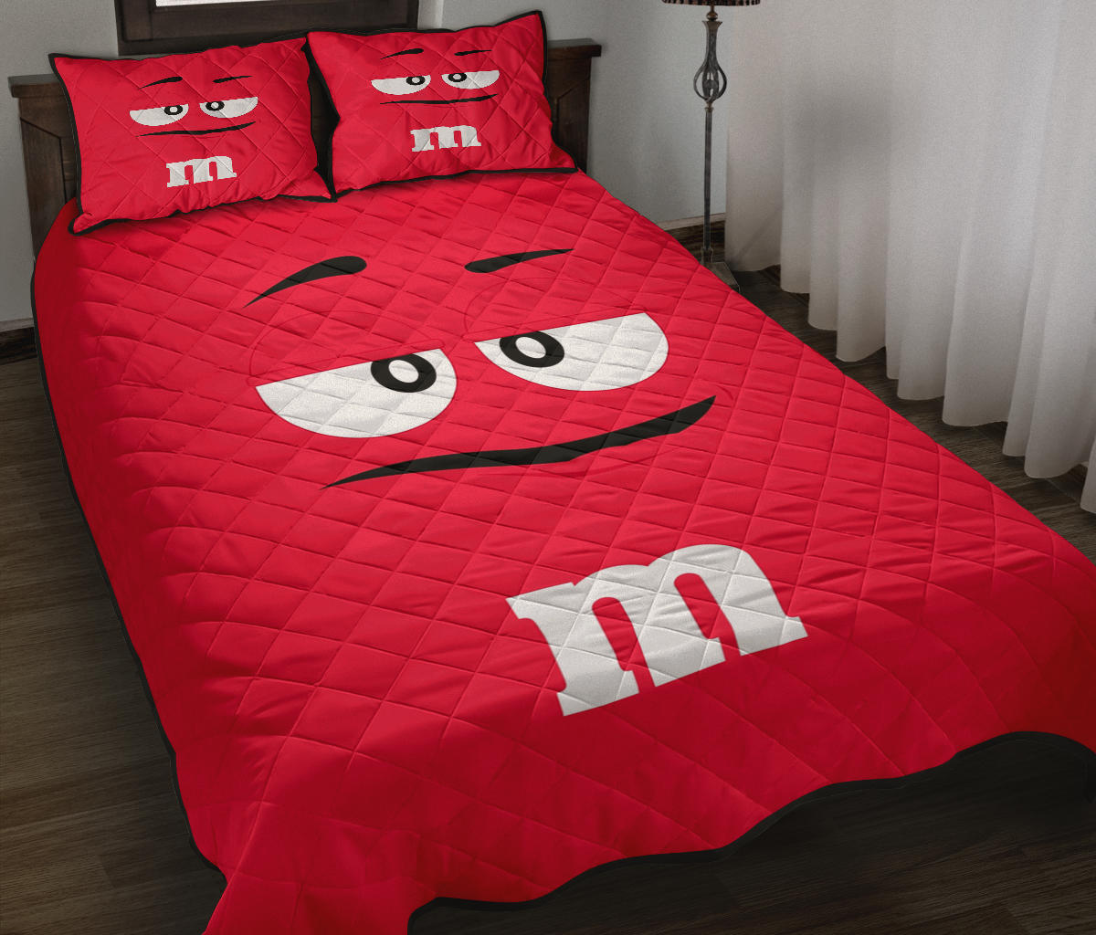 Chocolate M&M Red Quilt Bed Sets Nearkii