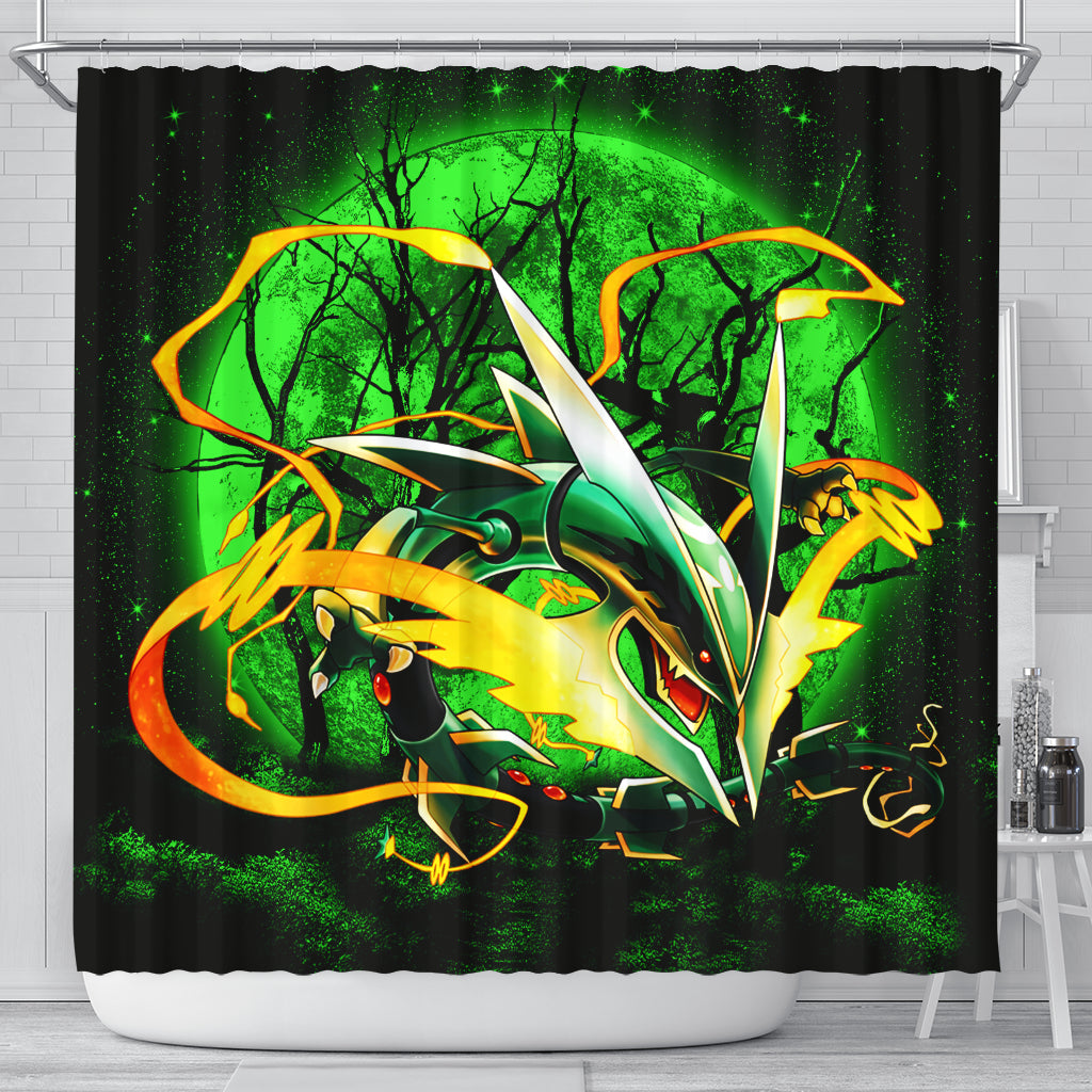 Mega X Rayquaza Pokemon Moonlight Shower Curtain Nearkii