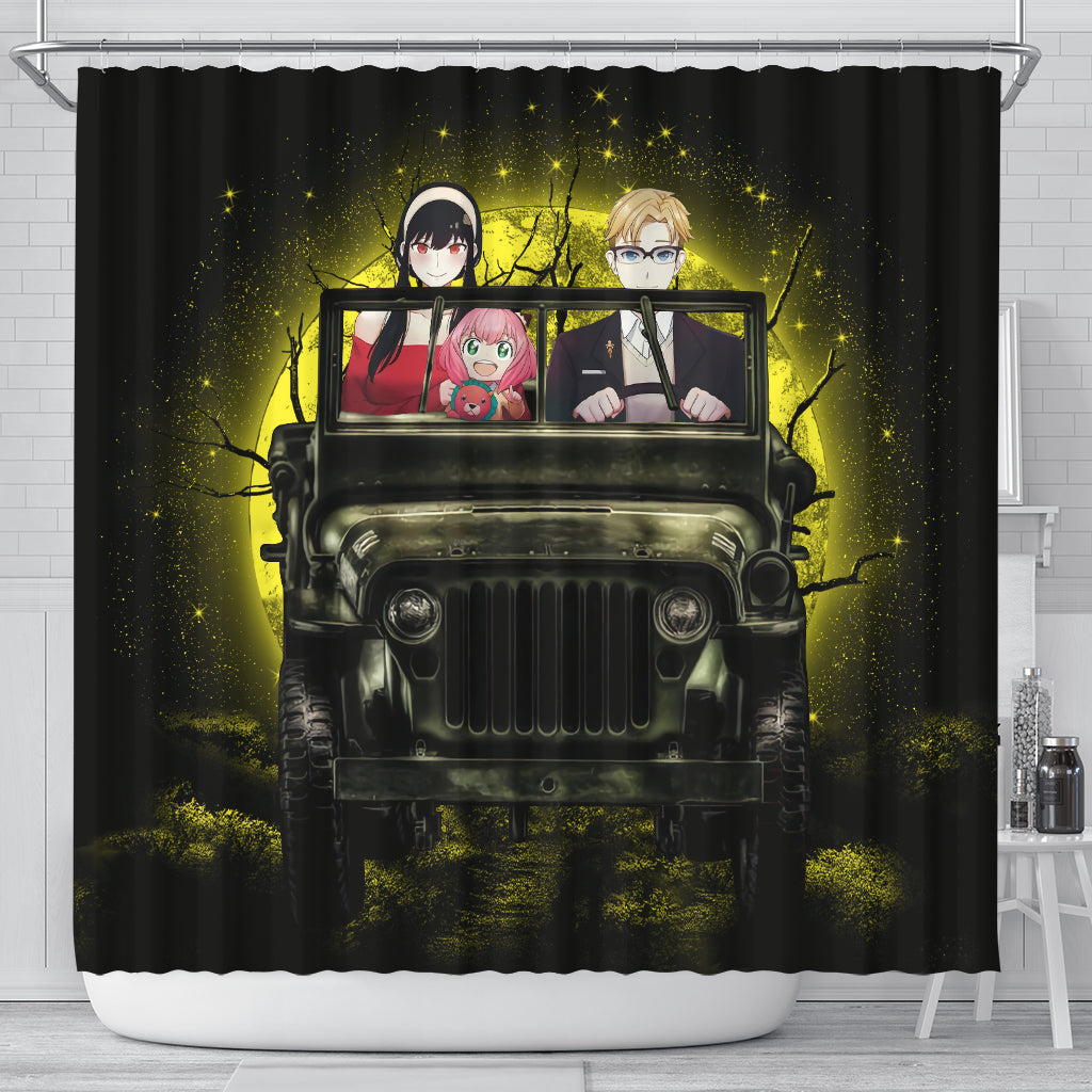 Spy X Family Yor And Anya Ride Jeep Moonlight Halloween Funny Shower Curtain Nearkii