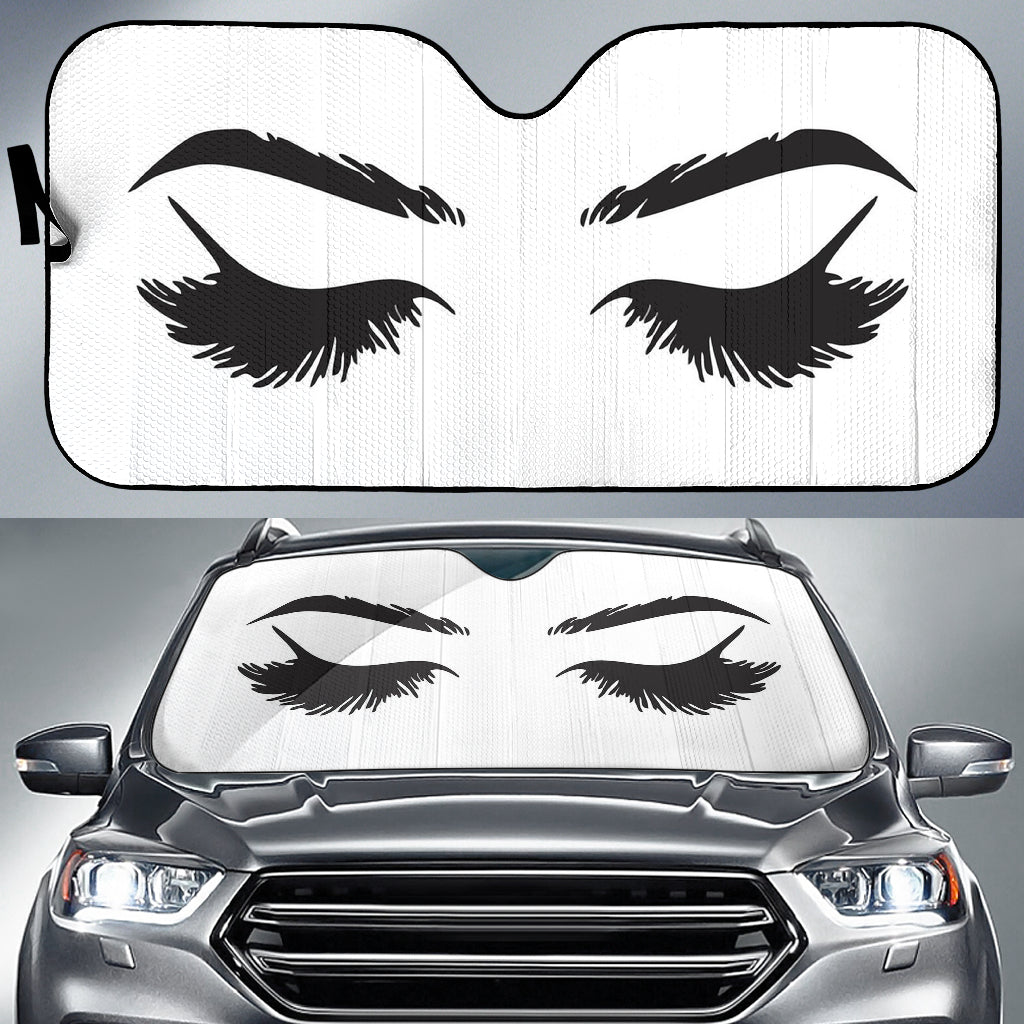 Cartoon Lady Close Eyes Black Car Auto Sun Shades Windshield Accessories Decor Gift Nearkii