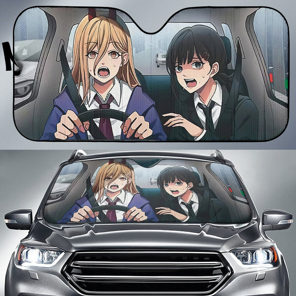 Chainsaw Man Anime Power And Kobeni Car Auto Sunshades Nearkii