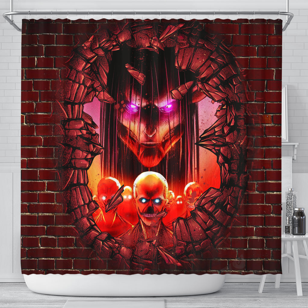 Eren Attack On Titans Founding Titan Break Wall Anime Shower Curtain Nearkii