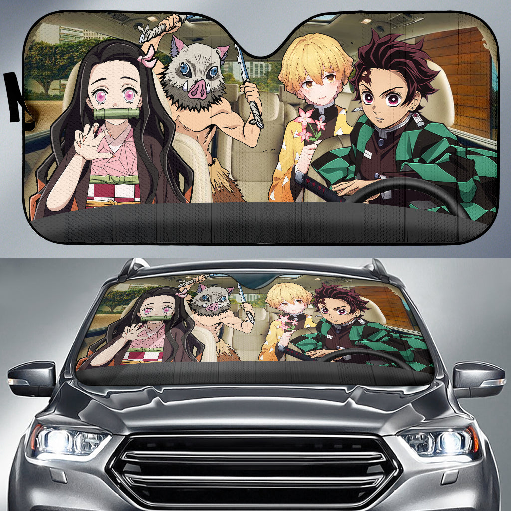 Tanjiro Nezuko Zenitsu Inosuke Demon Slayer Anime Driving Car Auto Sunshades Nearkii