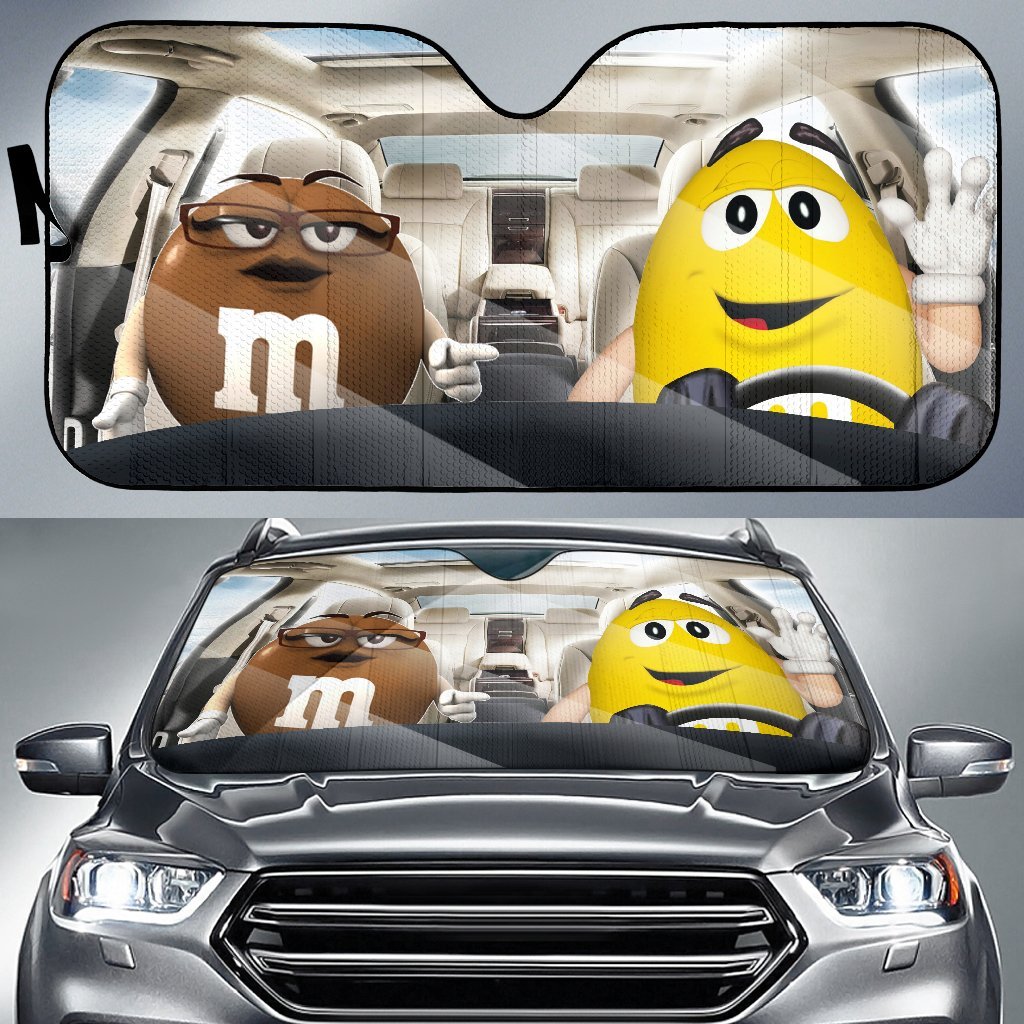 Funny M&M Chocolate Brown Yellow Driving Car Auto Sunshade Nearkii