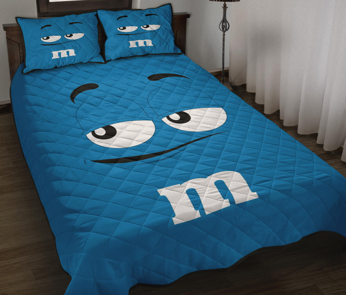 Blue M & M Chocolate Quilt Bed Sets Nearkii