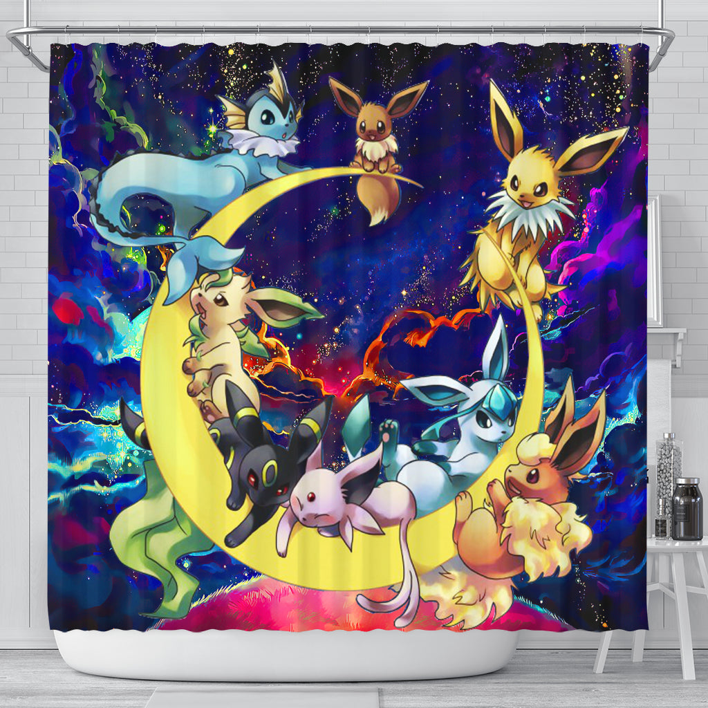 Eevee Evolution Pokemon Family Love You To The Moon Galaxy Shower Curtain Nearkii