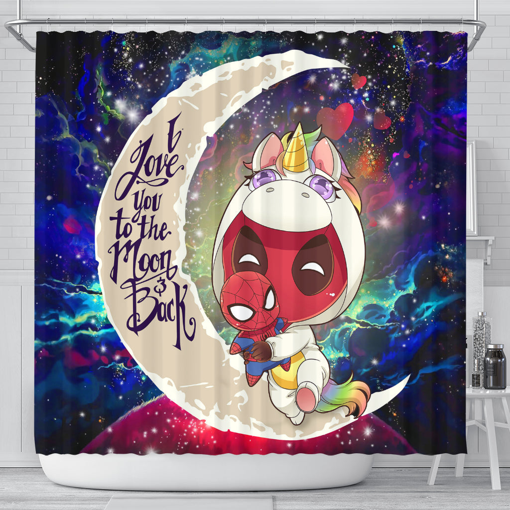 Unicorn Deadpool And Spiderman Avenger Love You To The Moon Galaxy Shower Curtain Nearkii