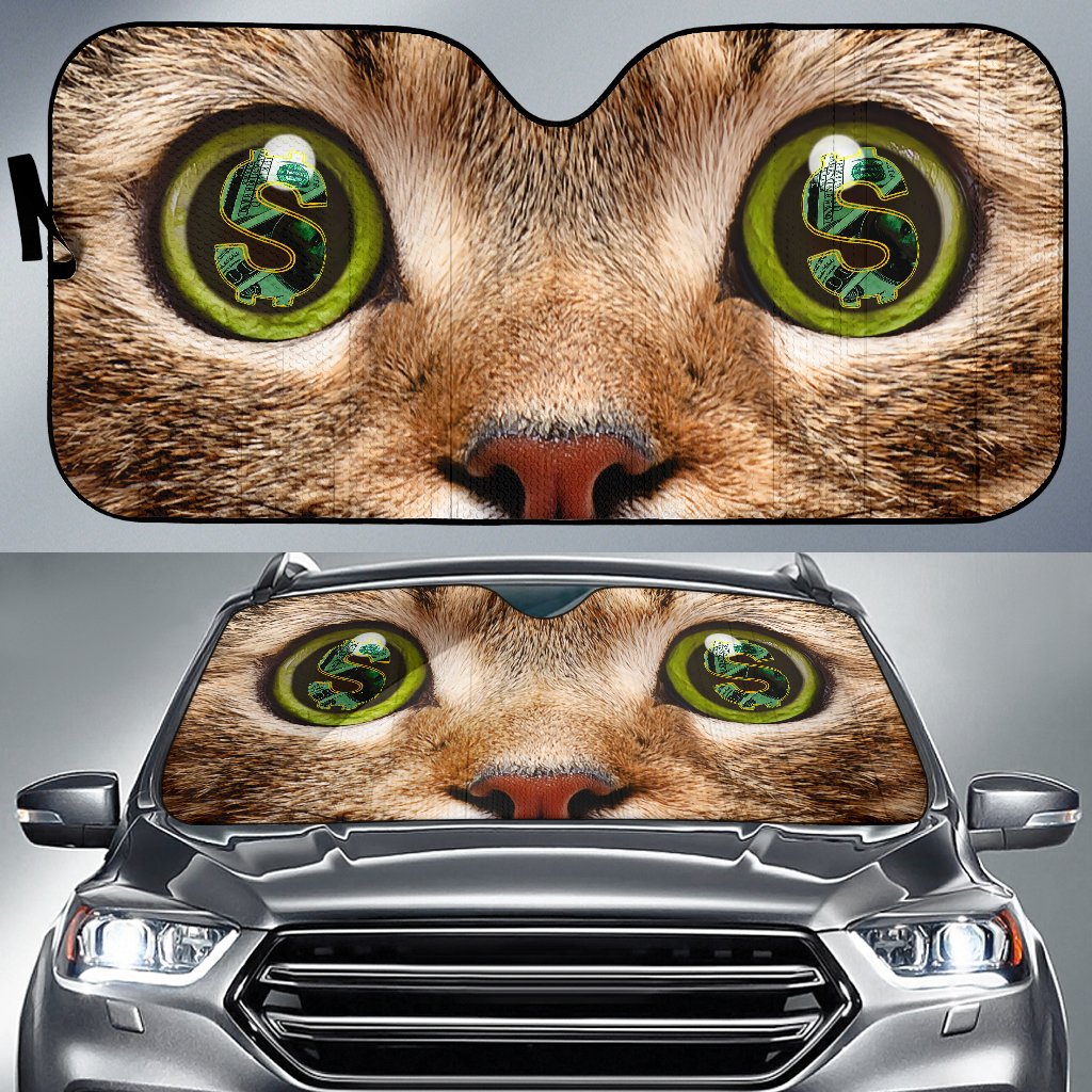 Cat Money Eyes Funny Car Sun Shades Windshield Accessories Decor Gift Nearkii