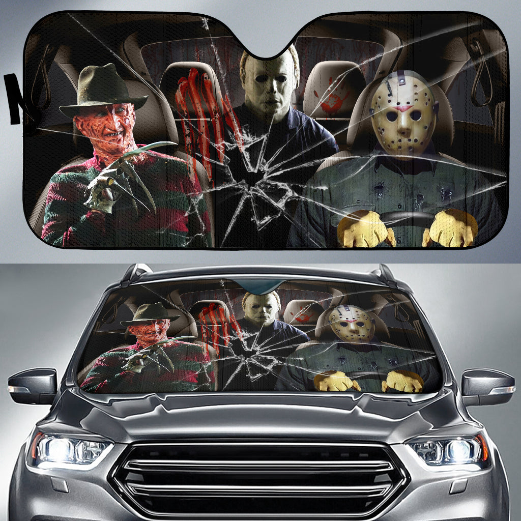 Halloween Horror Movies Freddy Michael And Jason Broke Glass Car Auto Sunshades Nearkii