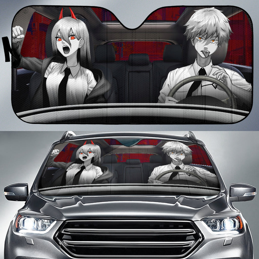 Chainsaw Man Anime Denji And Power Car Auto Sunshades Nearkii