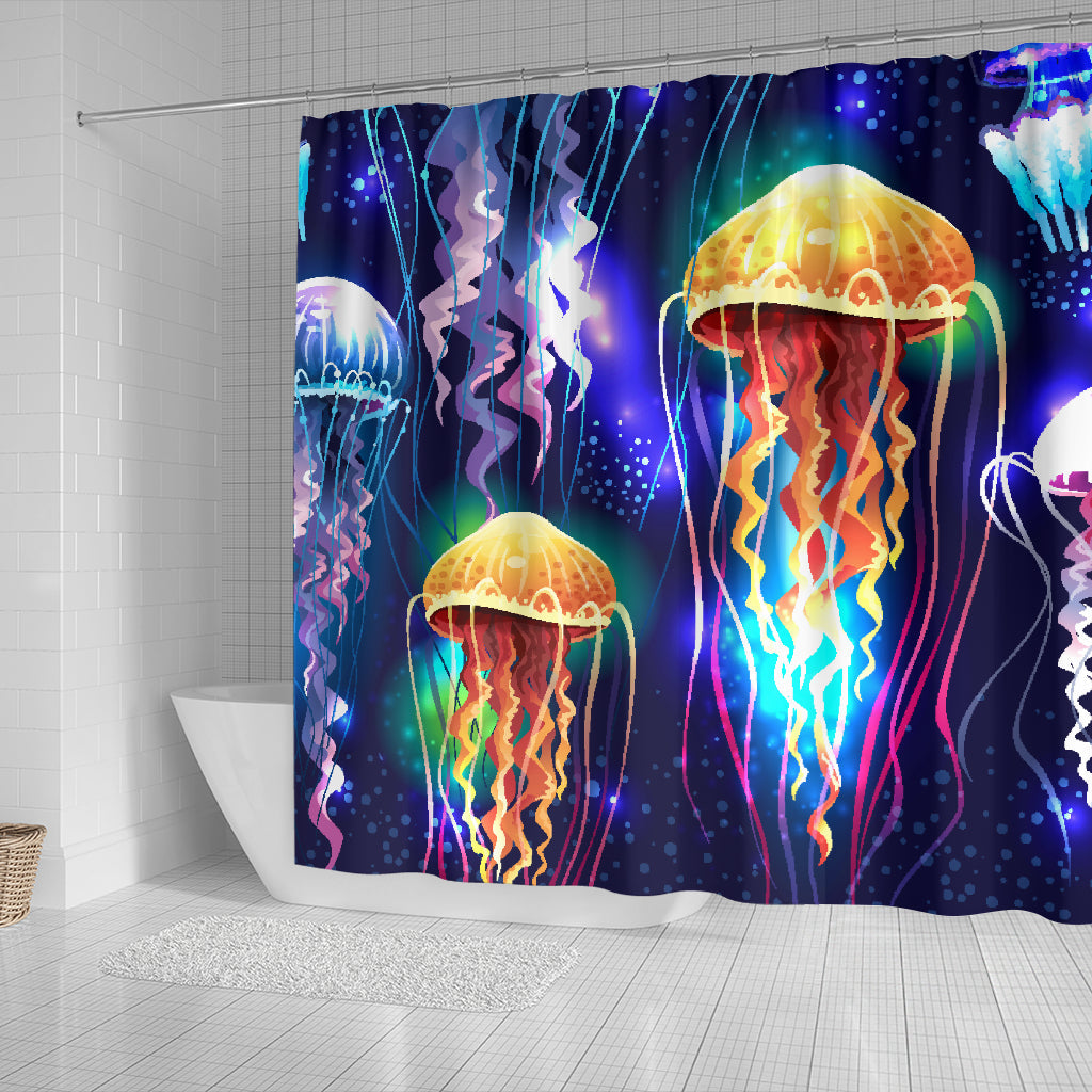 Jellyfishes Glowing Underwater Shower Curtain Nearkii