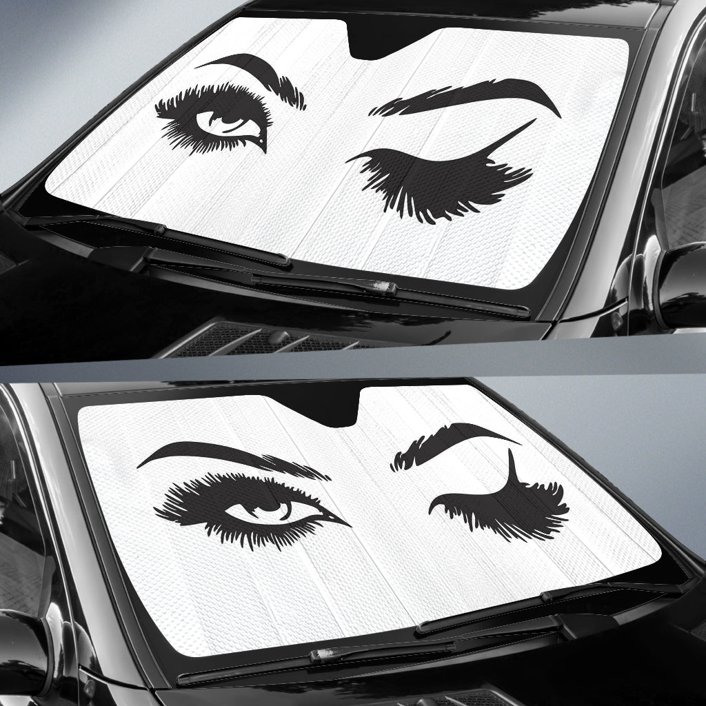 Cartoon Eyelash Lady Black Car Auto Sun Shades Windshield Accessories Decor Gift Nearkii