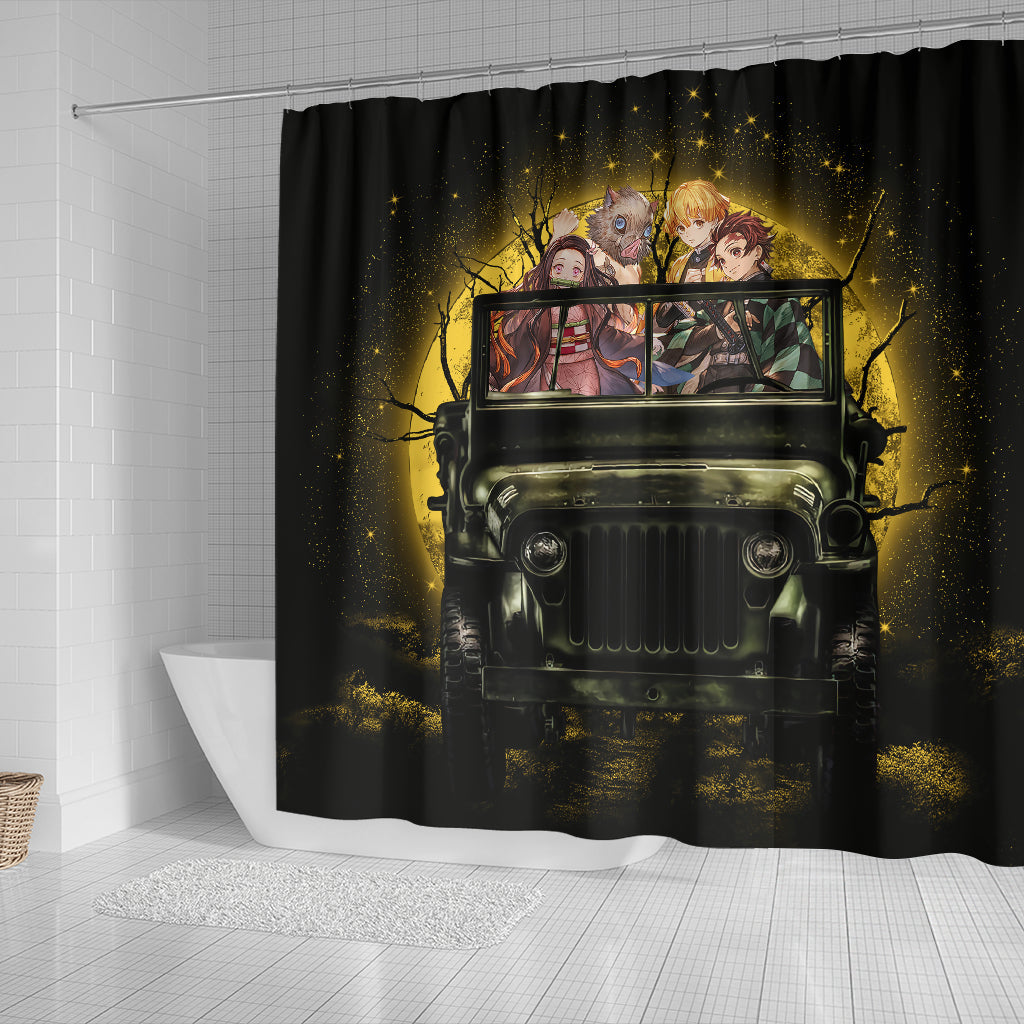 Demon Slayer Anime Funny Halloween Moonlight Shower Curtain Nearkii