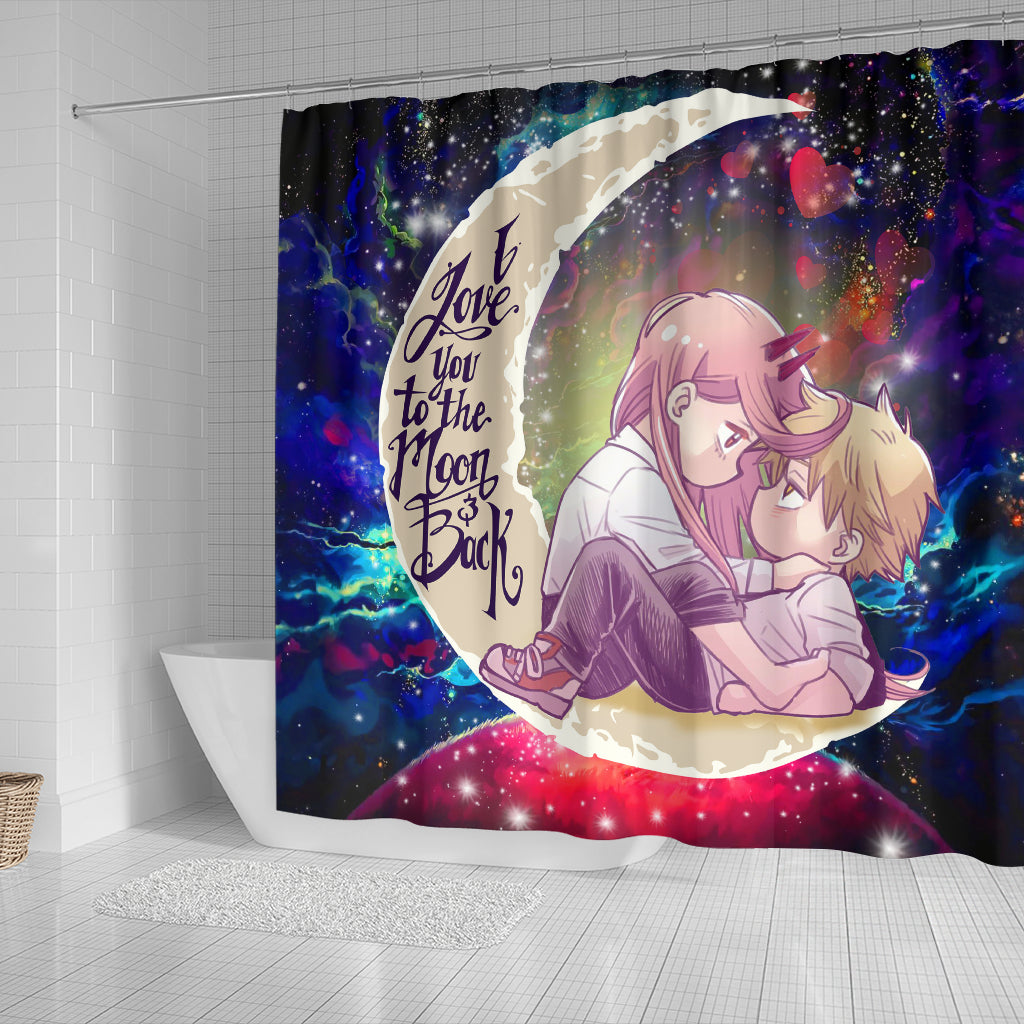 Chainsaw Man Denji X Power Love You To The Moon Galaxy Shower Curtain Nearkii