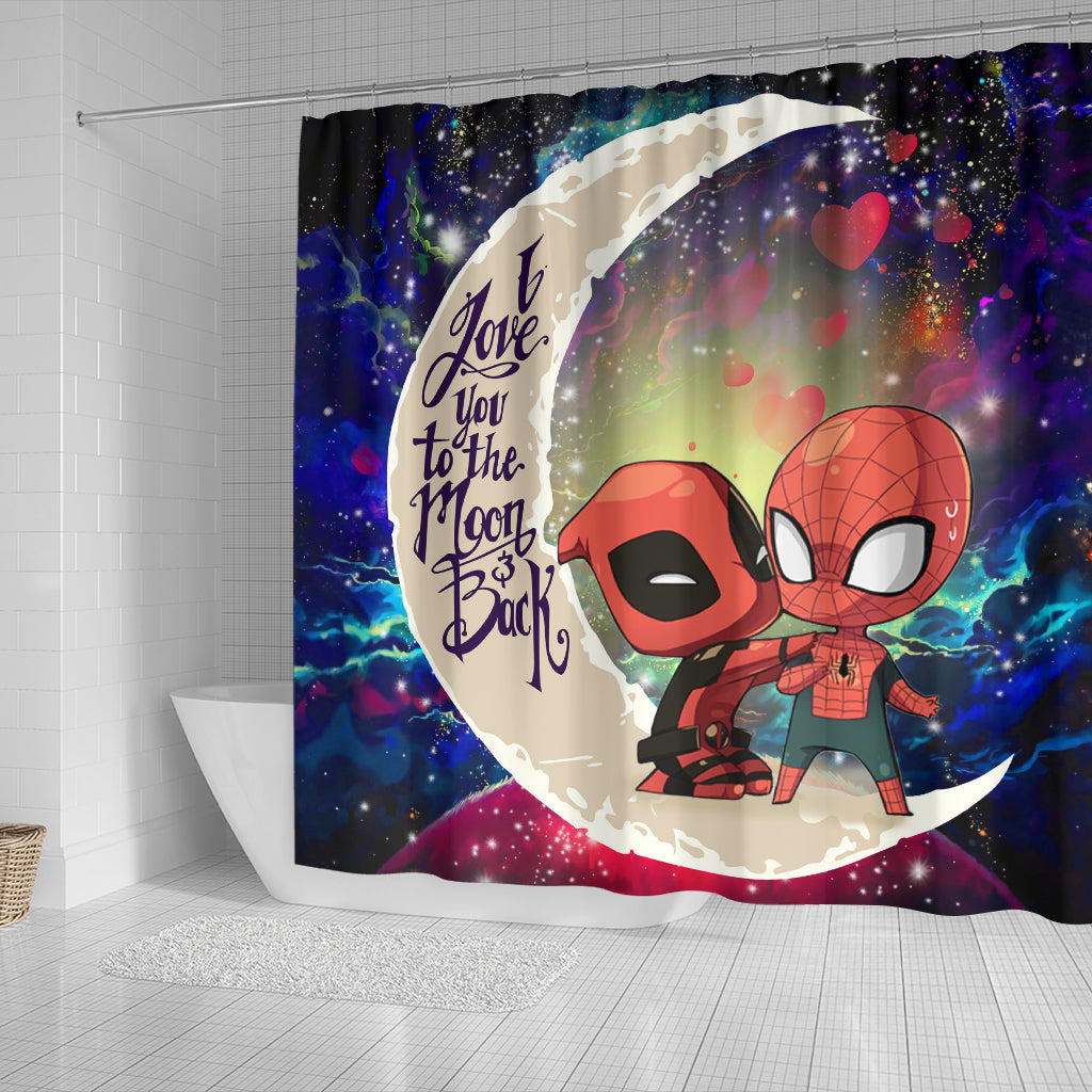 Spiderman And Deadpool Couple Love You To The Moon Galaxy Shower Curtain Nearkii