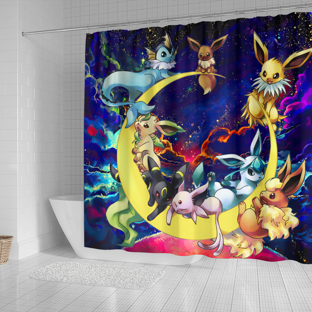 Eevee Evolution Pokemon Family Love You To The Moon Galaxy Shower Curtain Nearkii