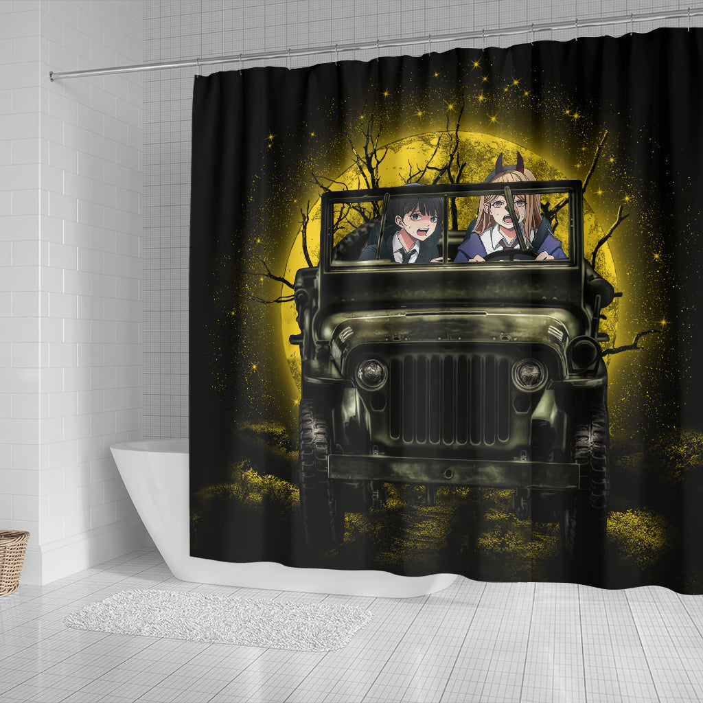 Chainsaw Man Anime Funny Halloween Moonlight Shower Curtain Nearkii