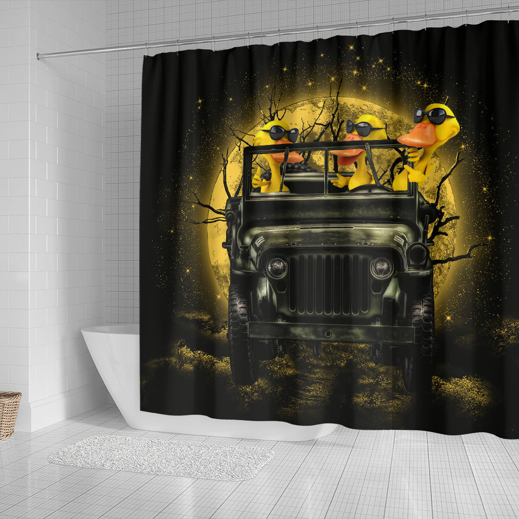 Funny Ducks Drive Jeep Moonlight Halloween Shower Curtain Nearkii