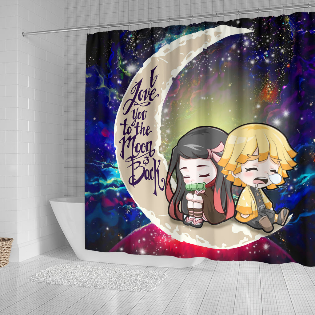 Zenitsu And Nezuko Chibi Demon Slayer Love You To The Moon Galaxy Shower Curtain Nearkii