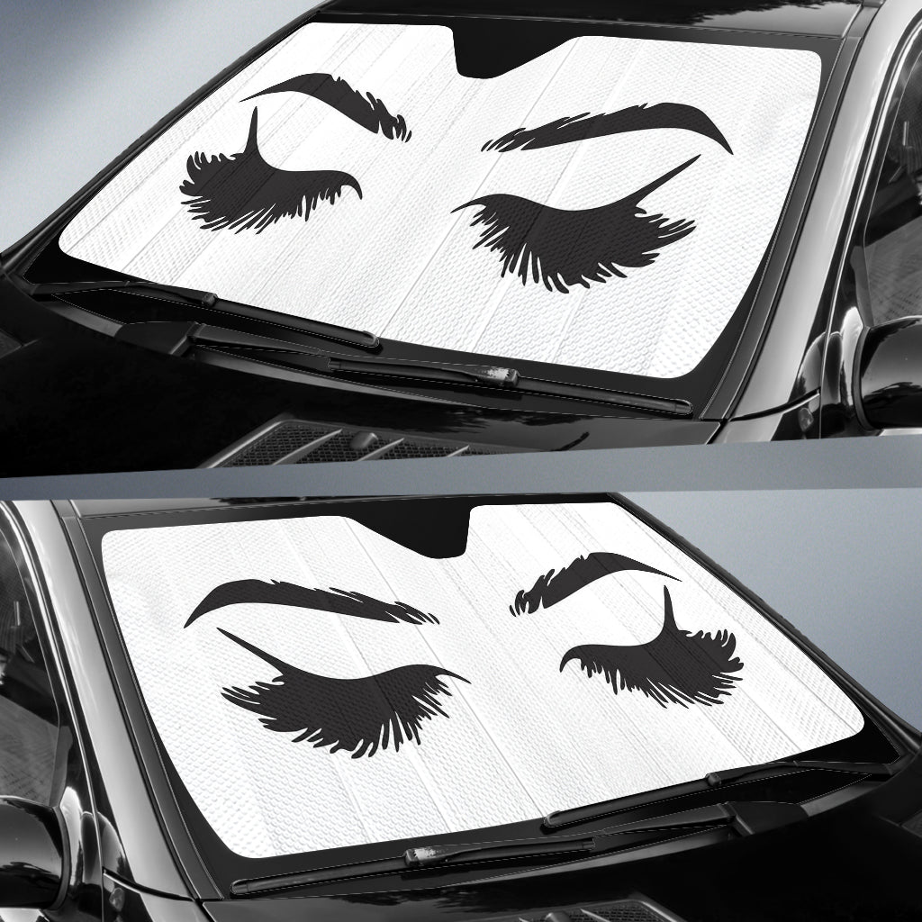 Cartoon Lady Close Eyes Black Car Auto Sun Shades Windshield Accessories Decor Gift Nearkii