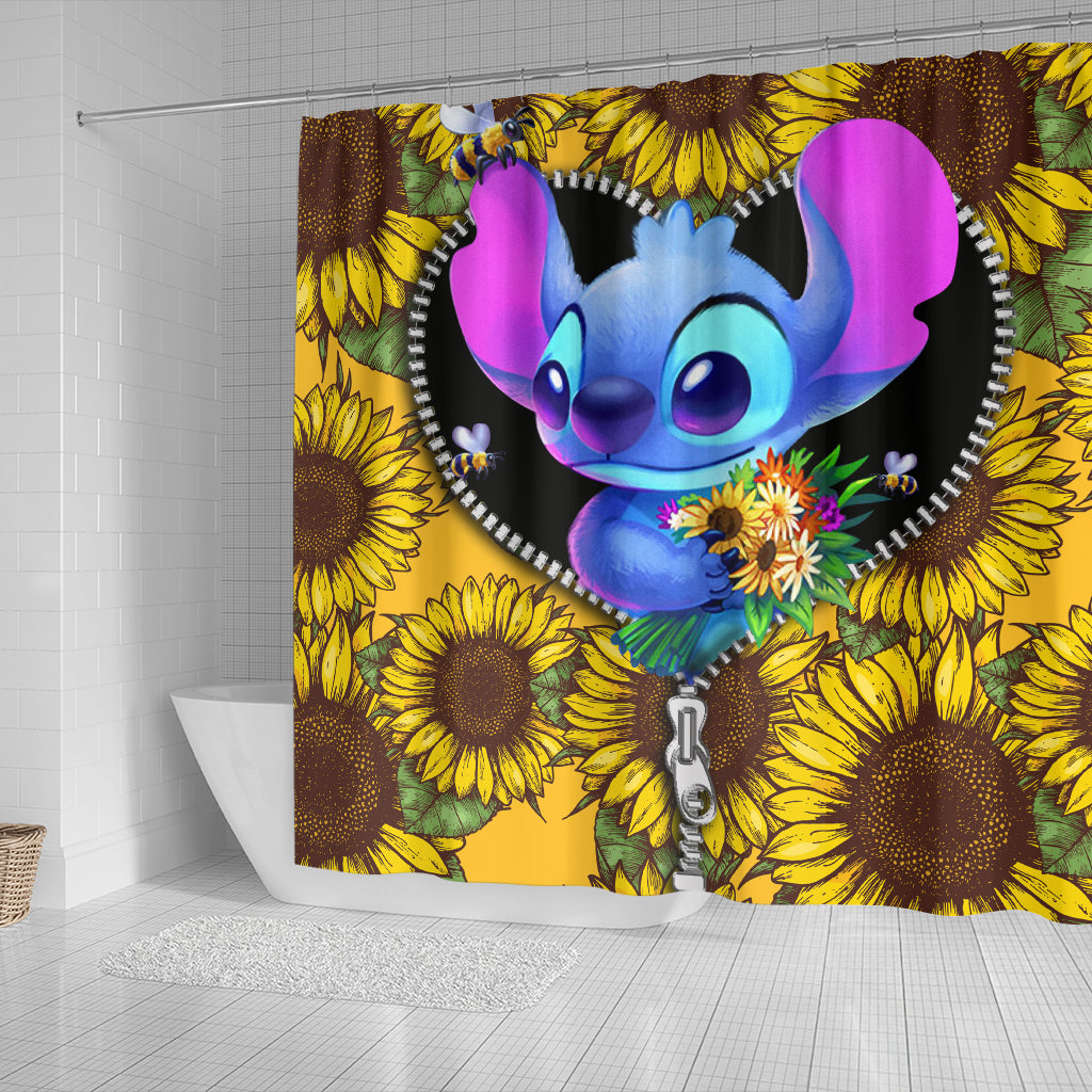 Stitch Sunflower Zipper Shower Curtain Nearkii