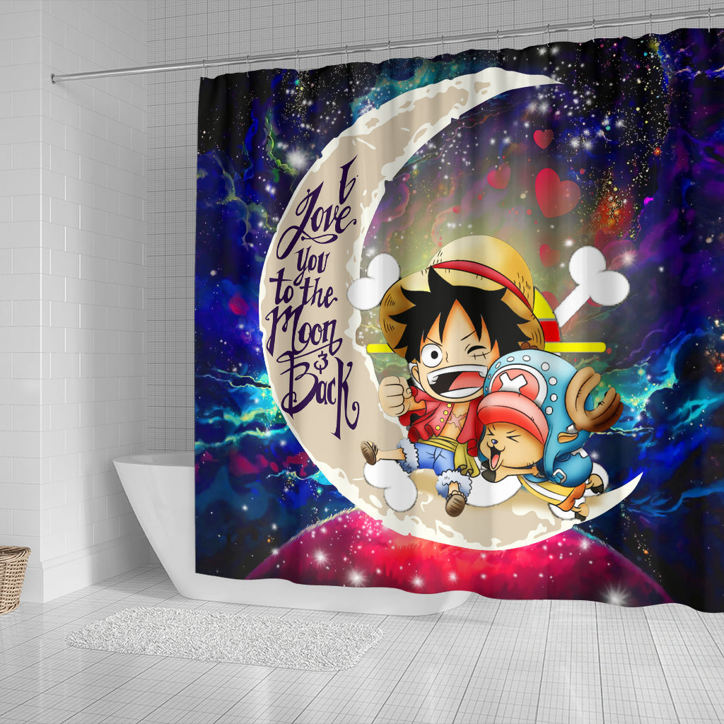 Chibi Luffy And Chopper One Piece Anime Love You To The Moon Galaxy Shower Curtain Nearkii