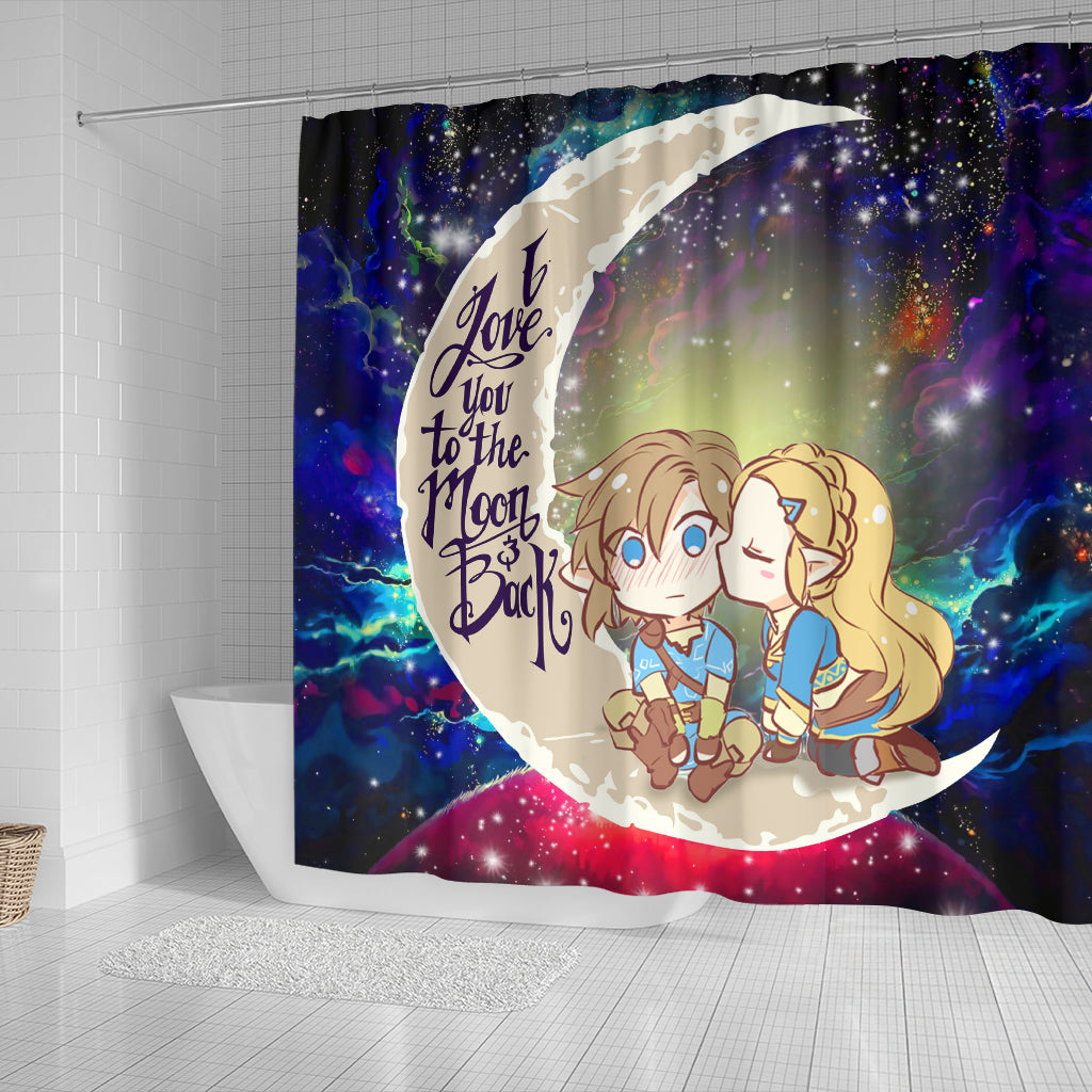 Legend Of Zelda Couple Chibi Couple Love You To The Moon Galaxy Shower Curtain Nearkii