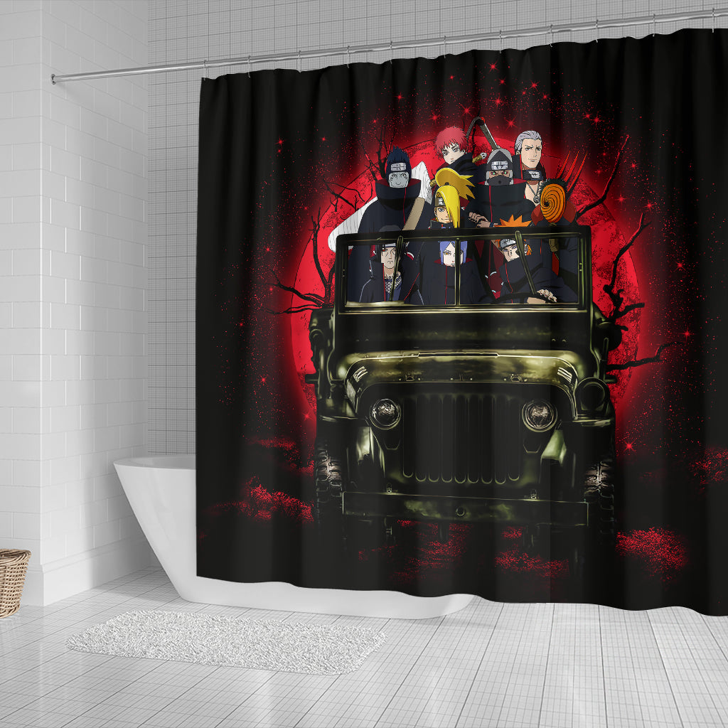 Akatsuki Team Ride Jeep Funny Naruto Anime Moonlight Halloween Shower Curtain Nearkii