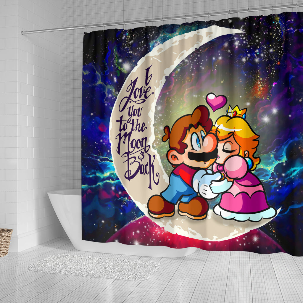 Mario Couple Love You To The Moon Galaxy Shower Curtain Nearkii