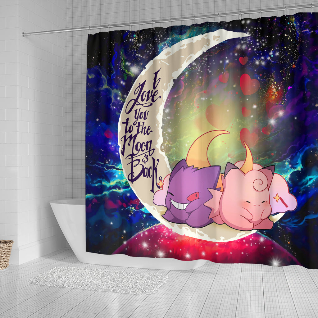 Gengar And Clefable Cute Pokemon Love You To The Moon Galaxy Shower Curtain Nearkii