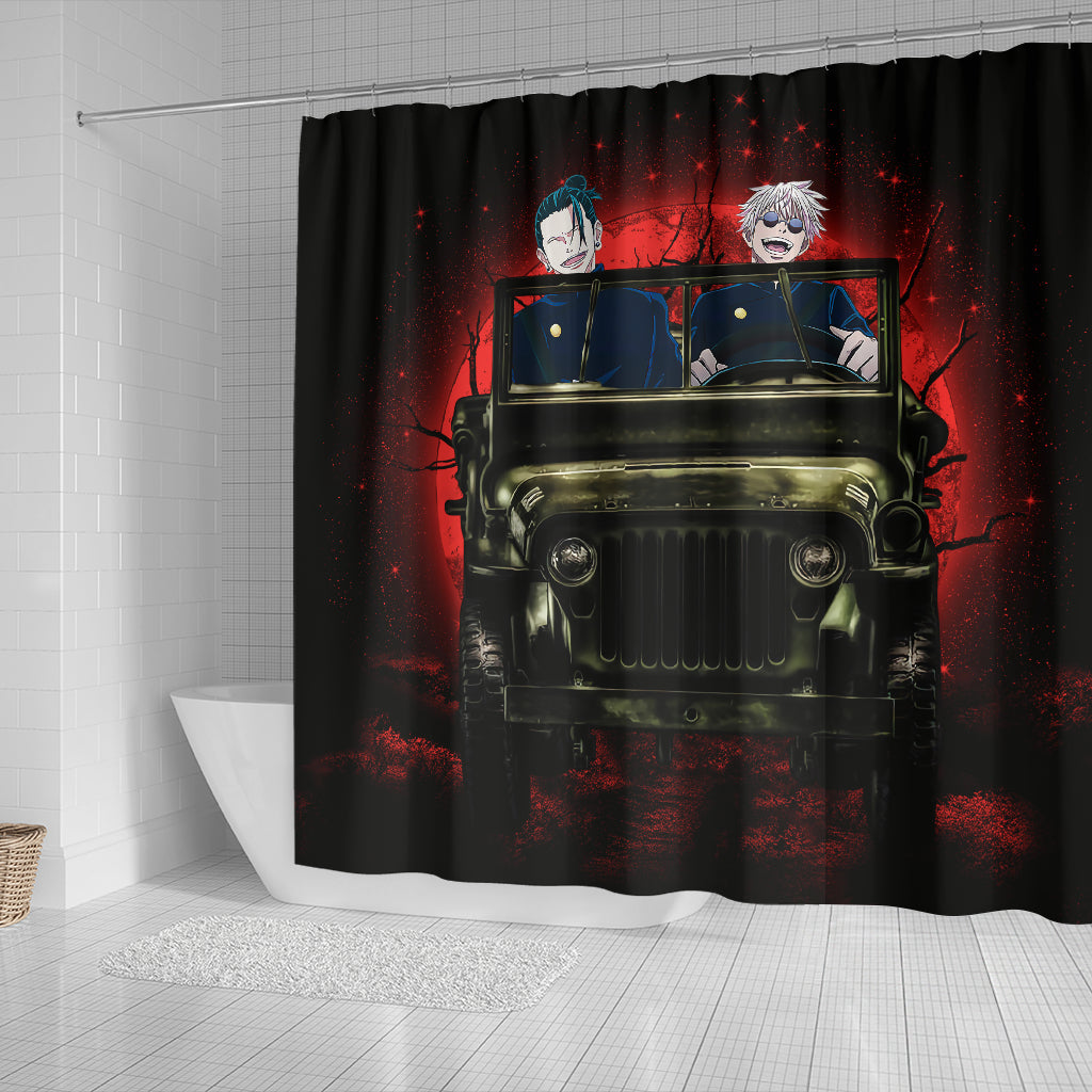 Gojo Geto Jujutsu Kaisen Ride Jeep Halloween Funny Anime Shower Curtain Nearkii