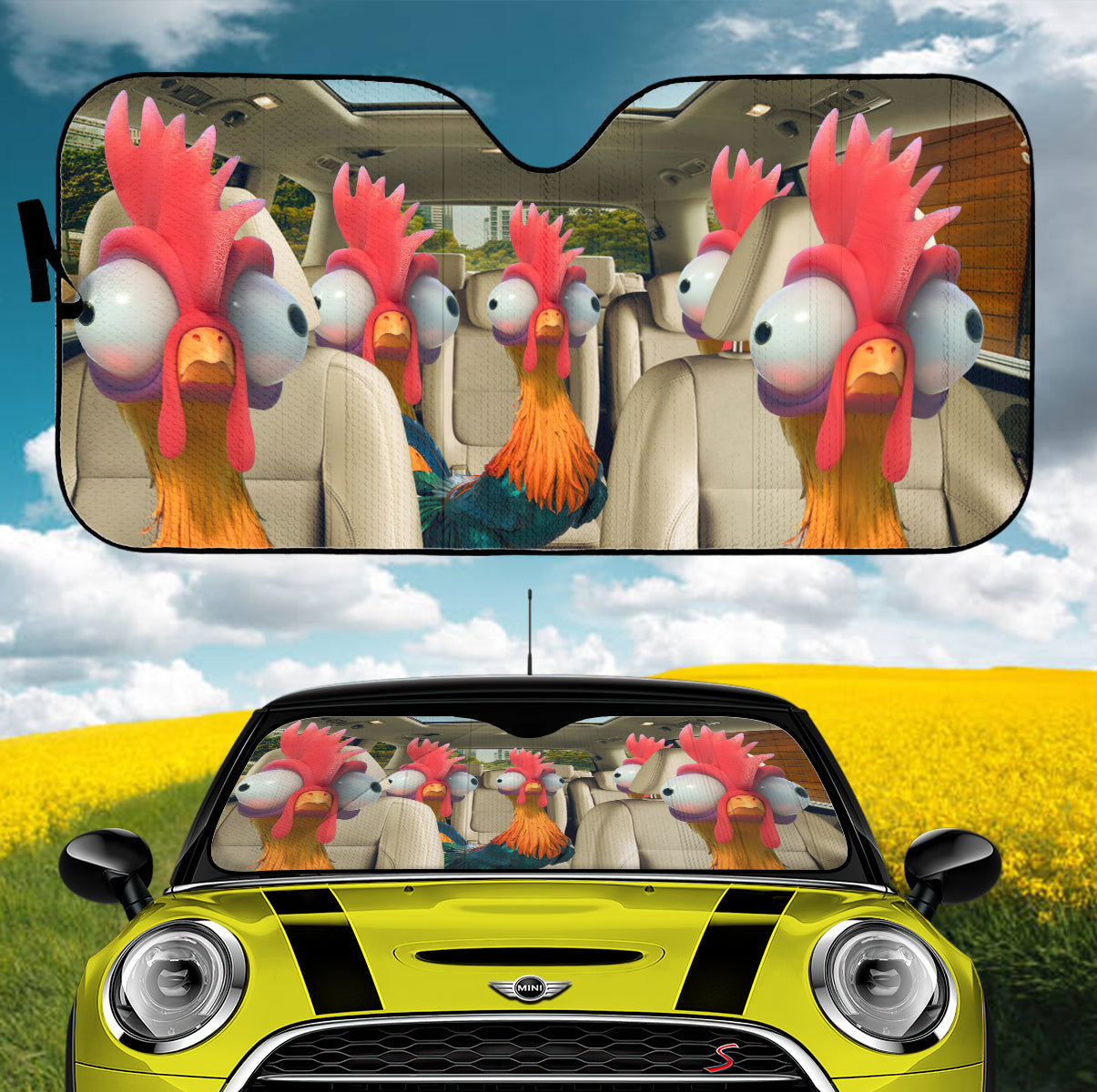 Funny Chickens Driving Car Auto Sunshades Nearkii